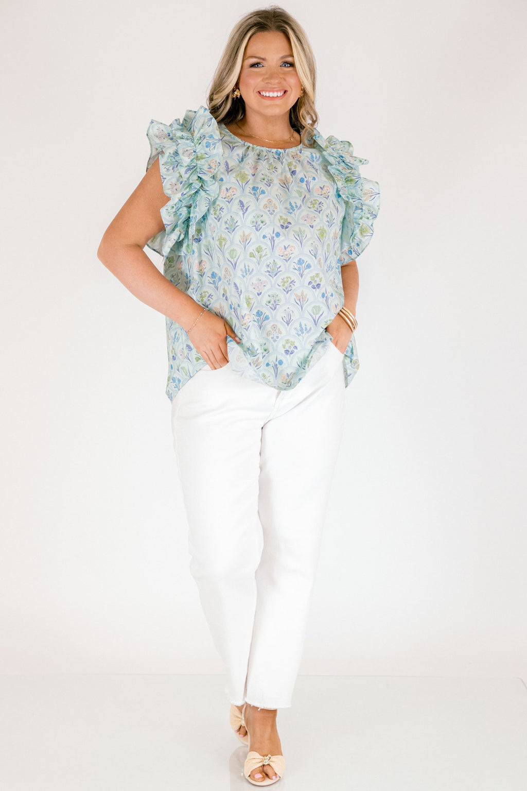 Bright Side Top, Blue Floral