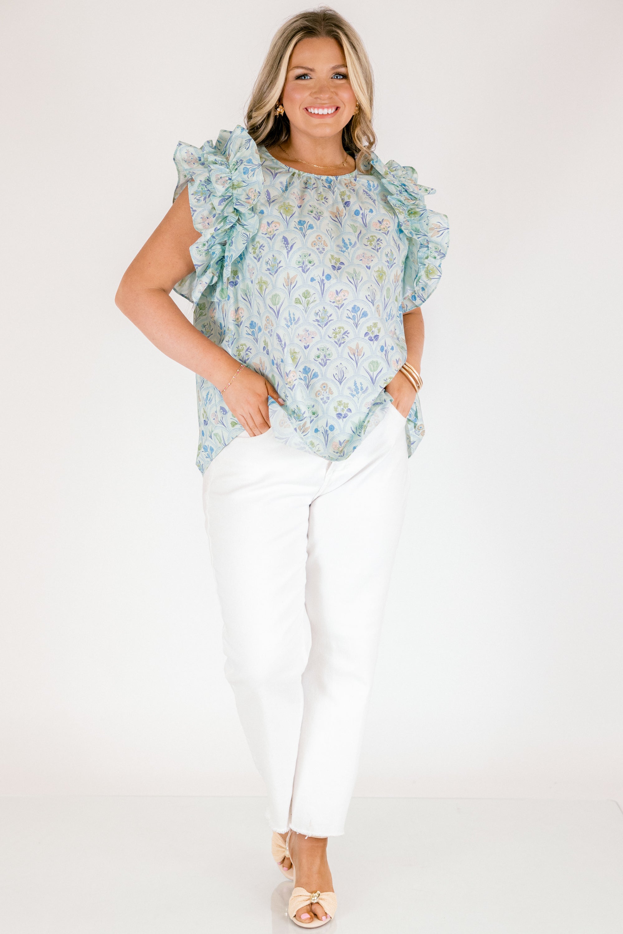Bright Side Top, Blue Floral