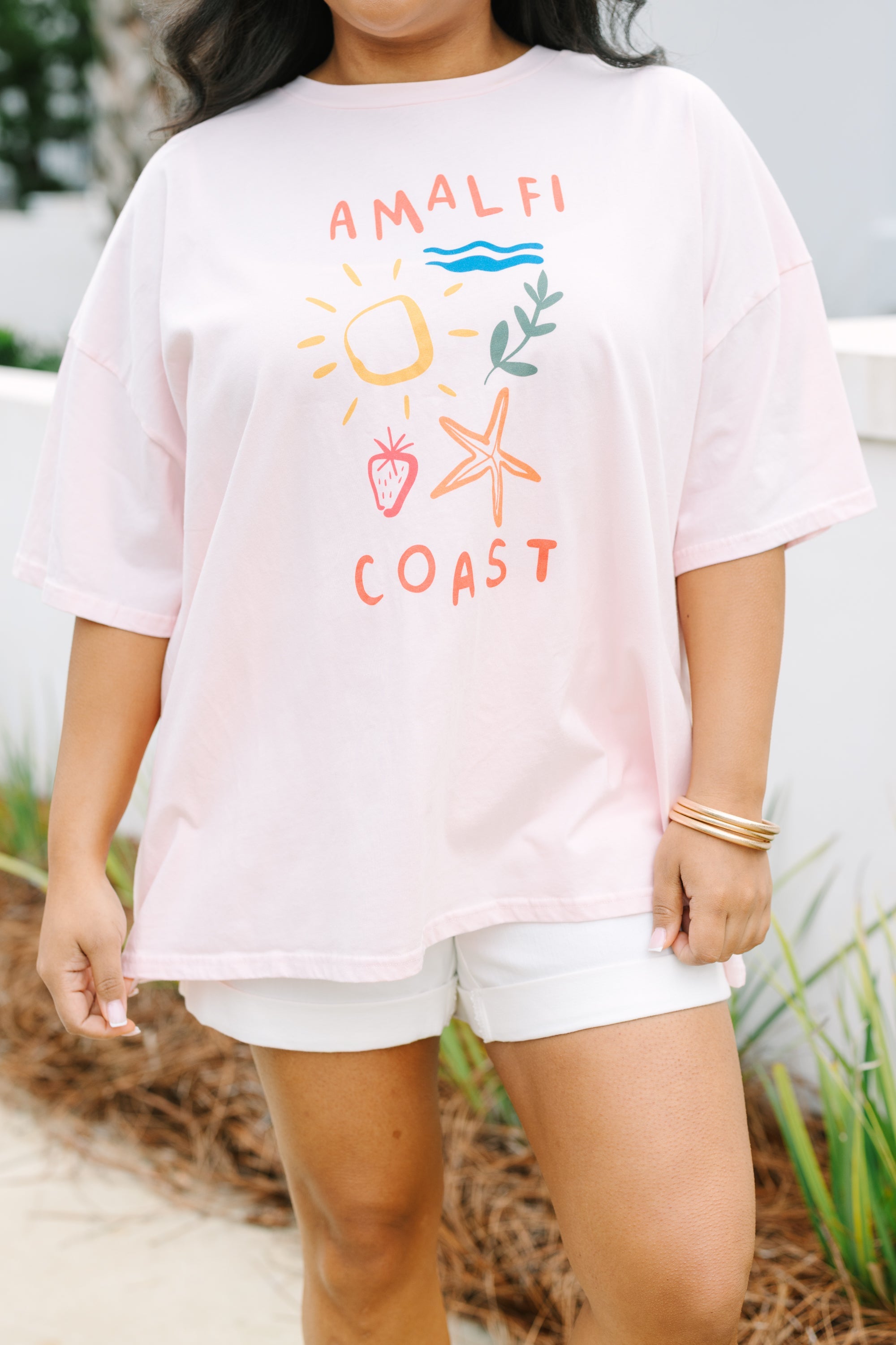 Coastal Girl Boyfriend Tee, Cream Pink