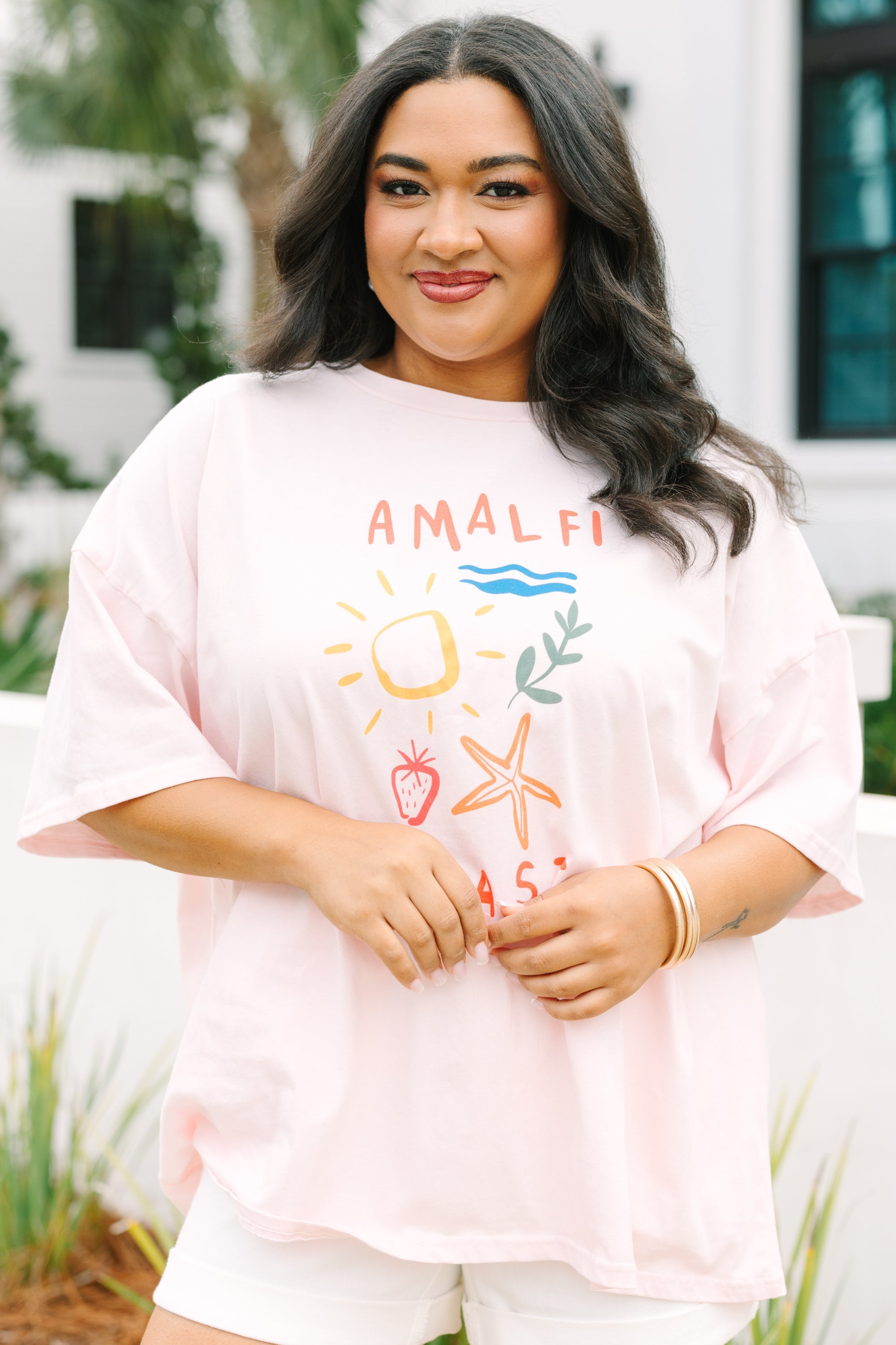 Coastal Girl Boyfriend Tee, Cream Pink