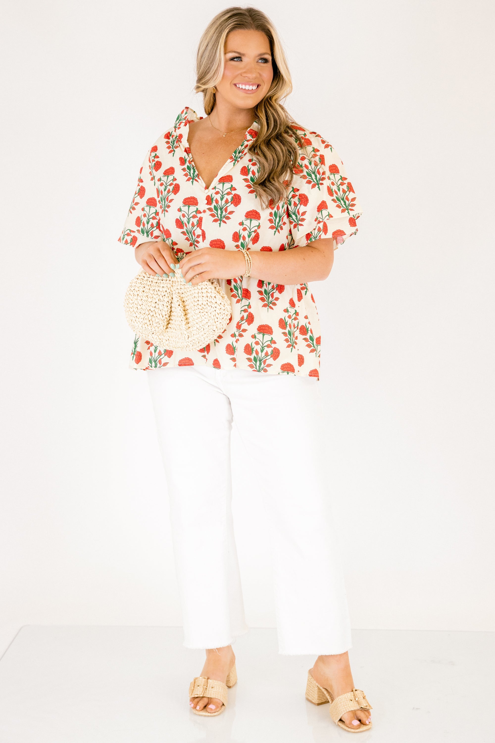 Coastal Love Top, Red Floral