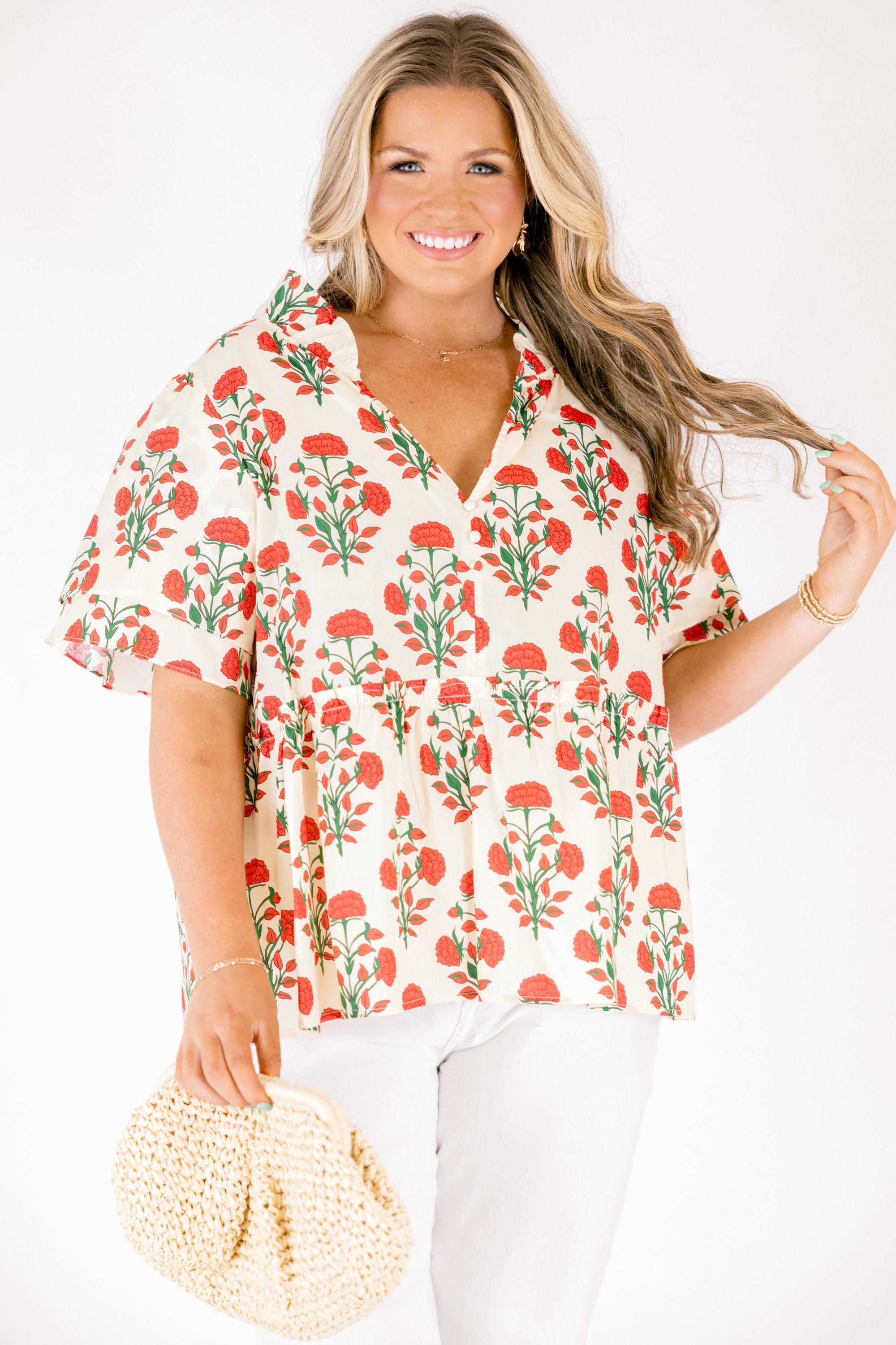 Coastal Love Top, Red Floral