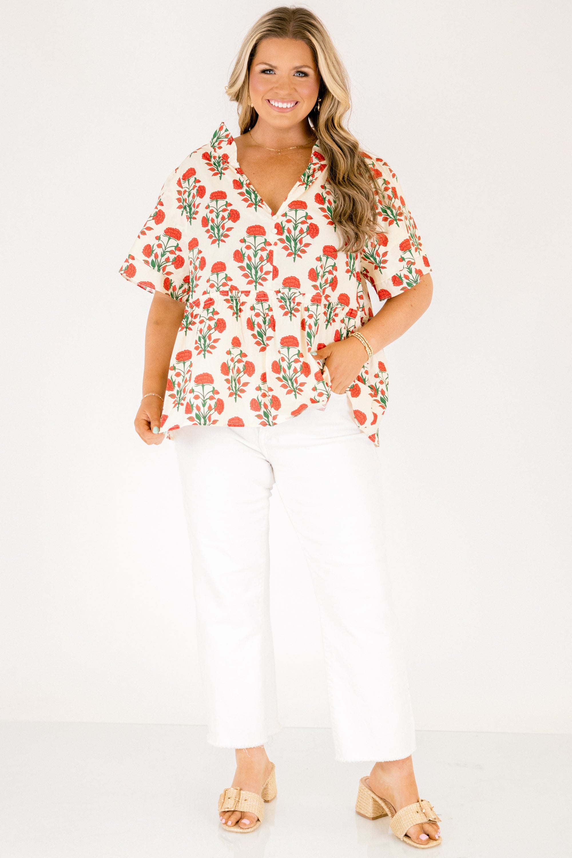 Coastal Love Top, Red Floral