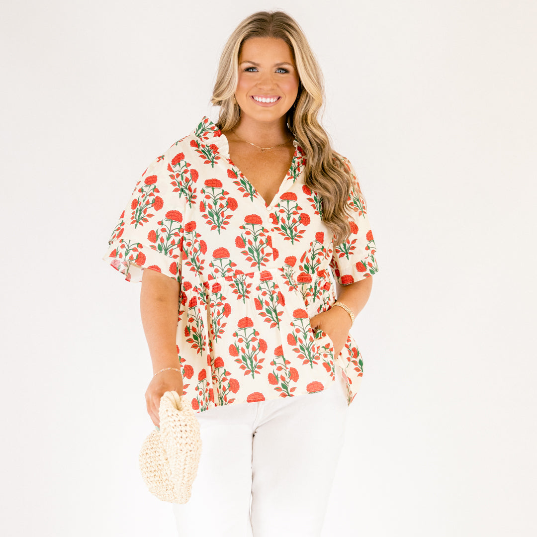 Coastal Love Top, Red Floral