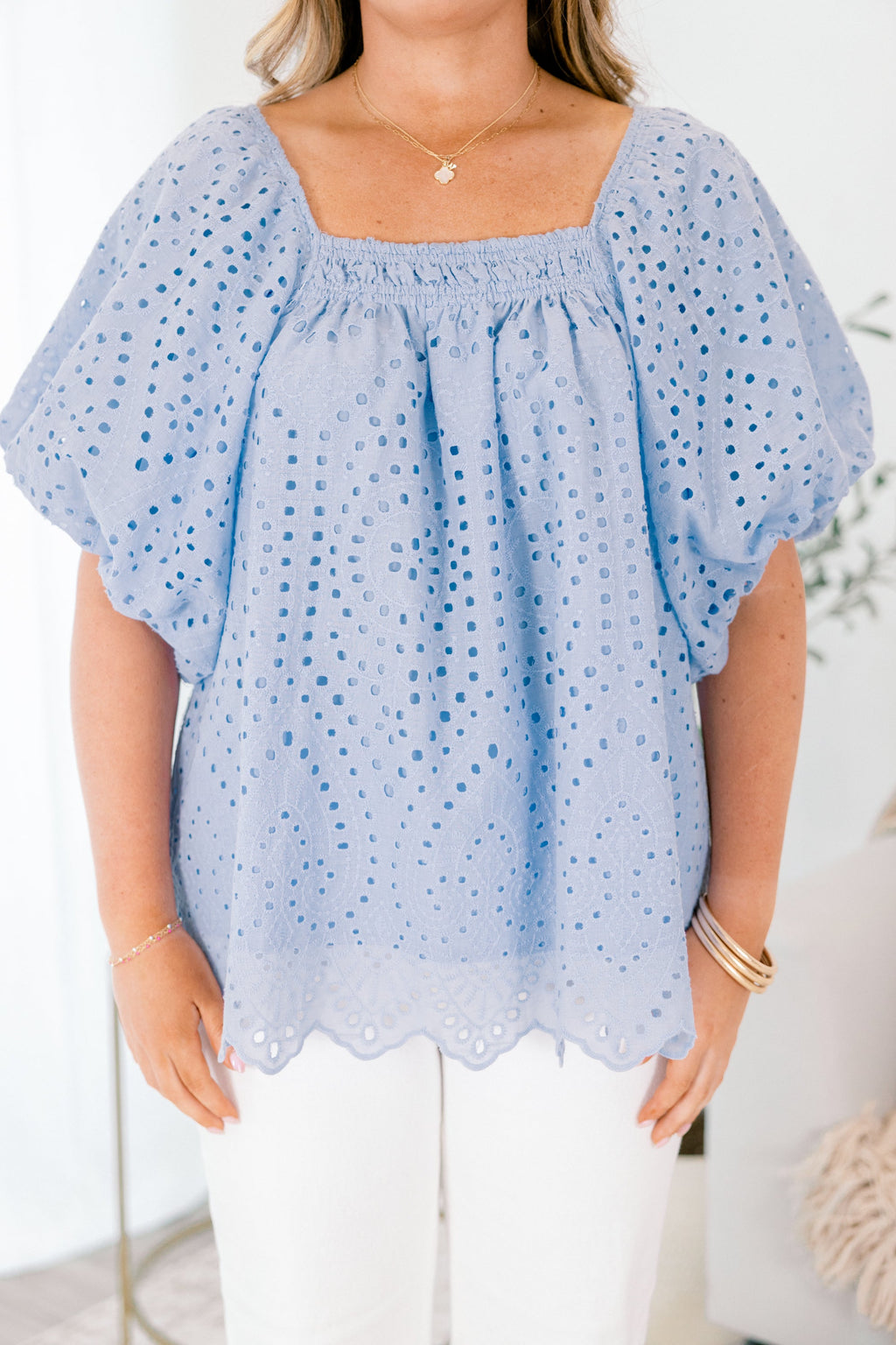 Cozy Love Top, Blue Eyelet