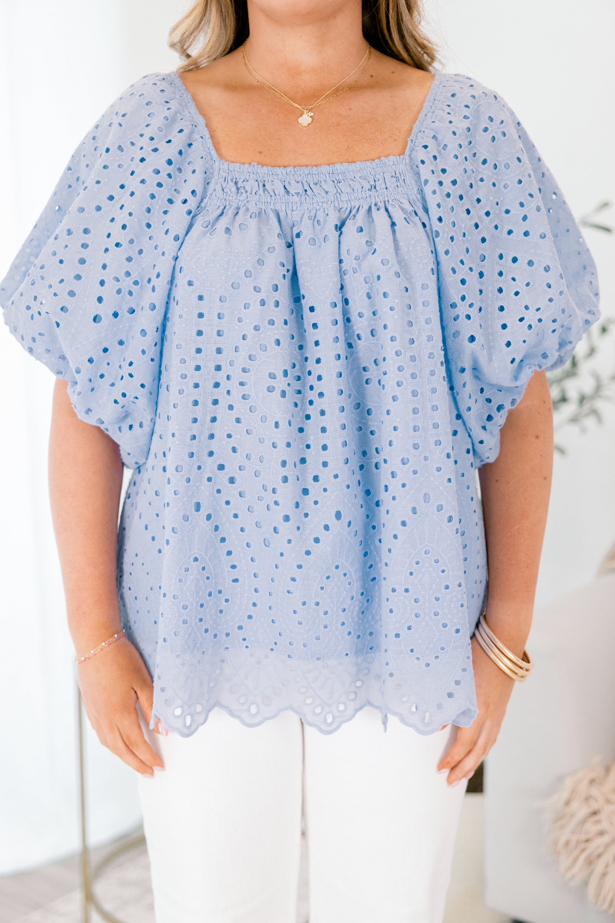 Cozy Love Top, Blue Eyelet