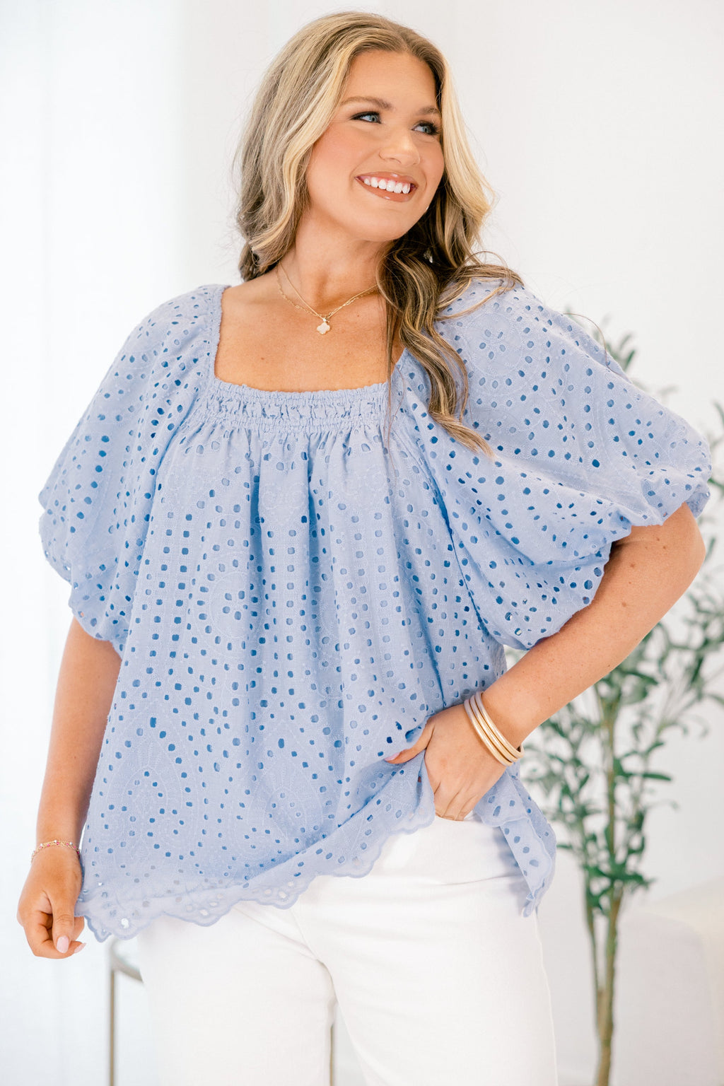 Cozy Love Top, Blue Eyelet