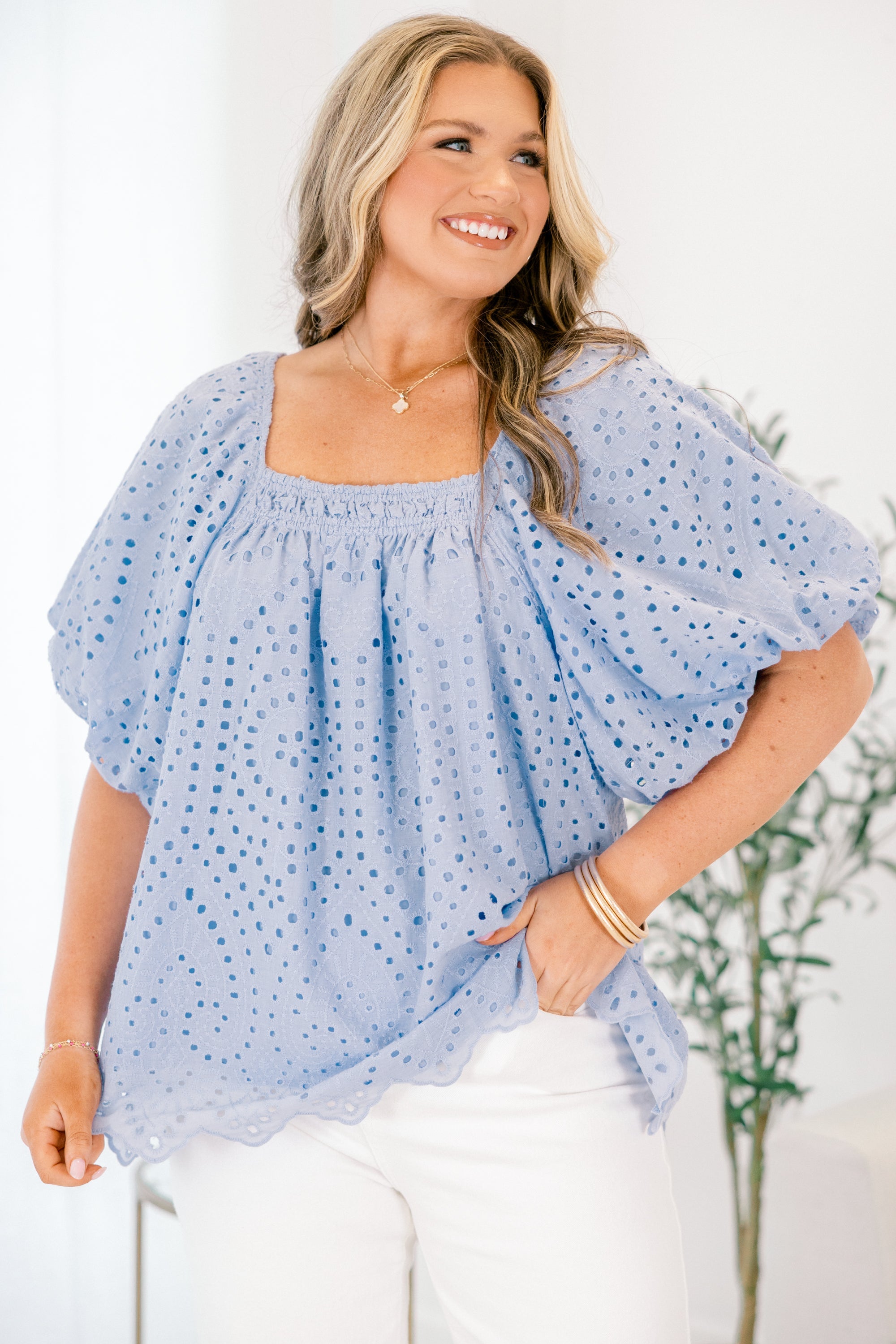 Cozy Love Top, Blue Eyelet