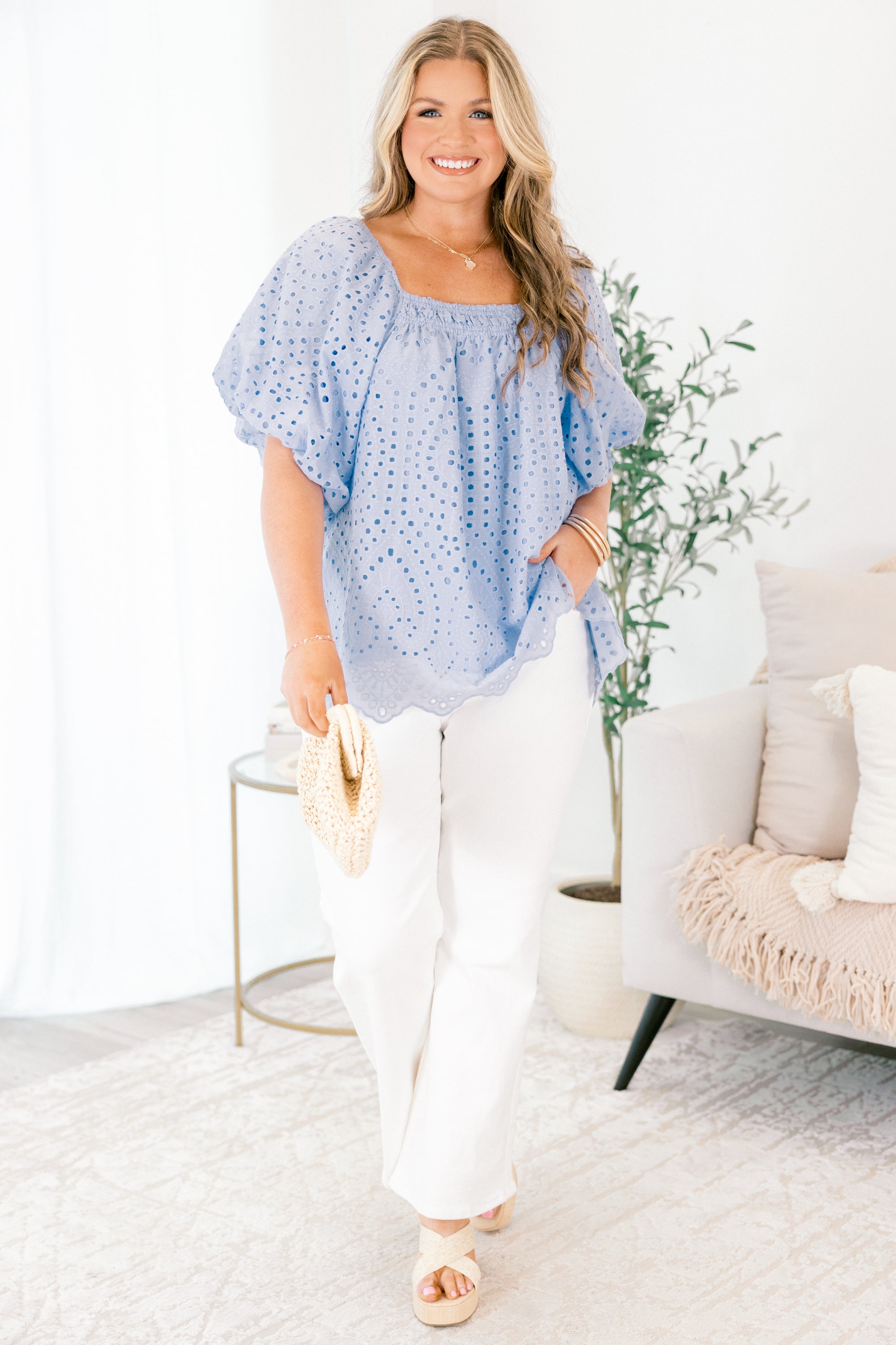 Cozy Love Top, Blue Eyelet