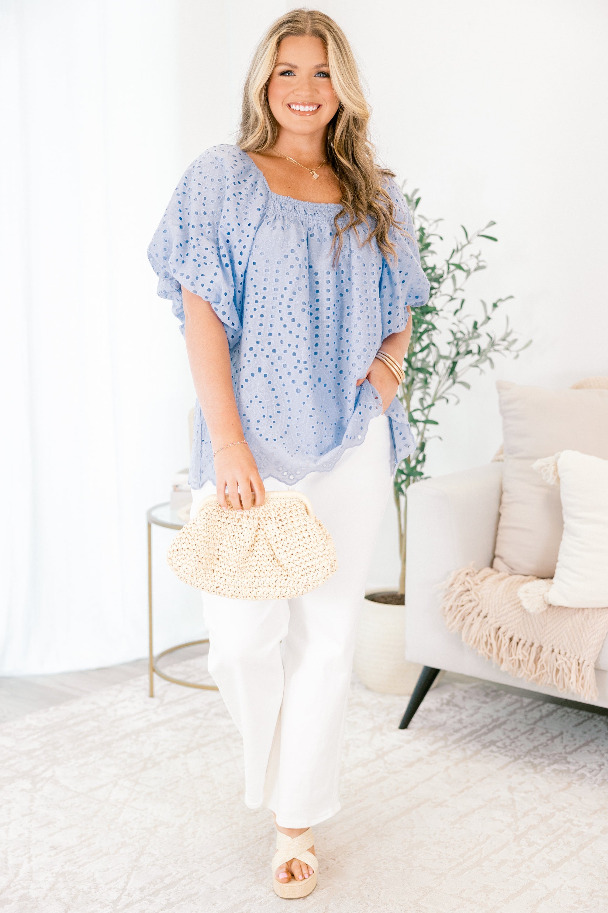 Cozy Love Top, Blue Eyelet