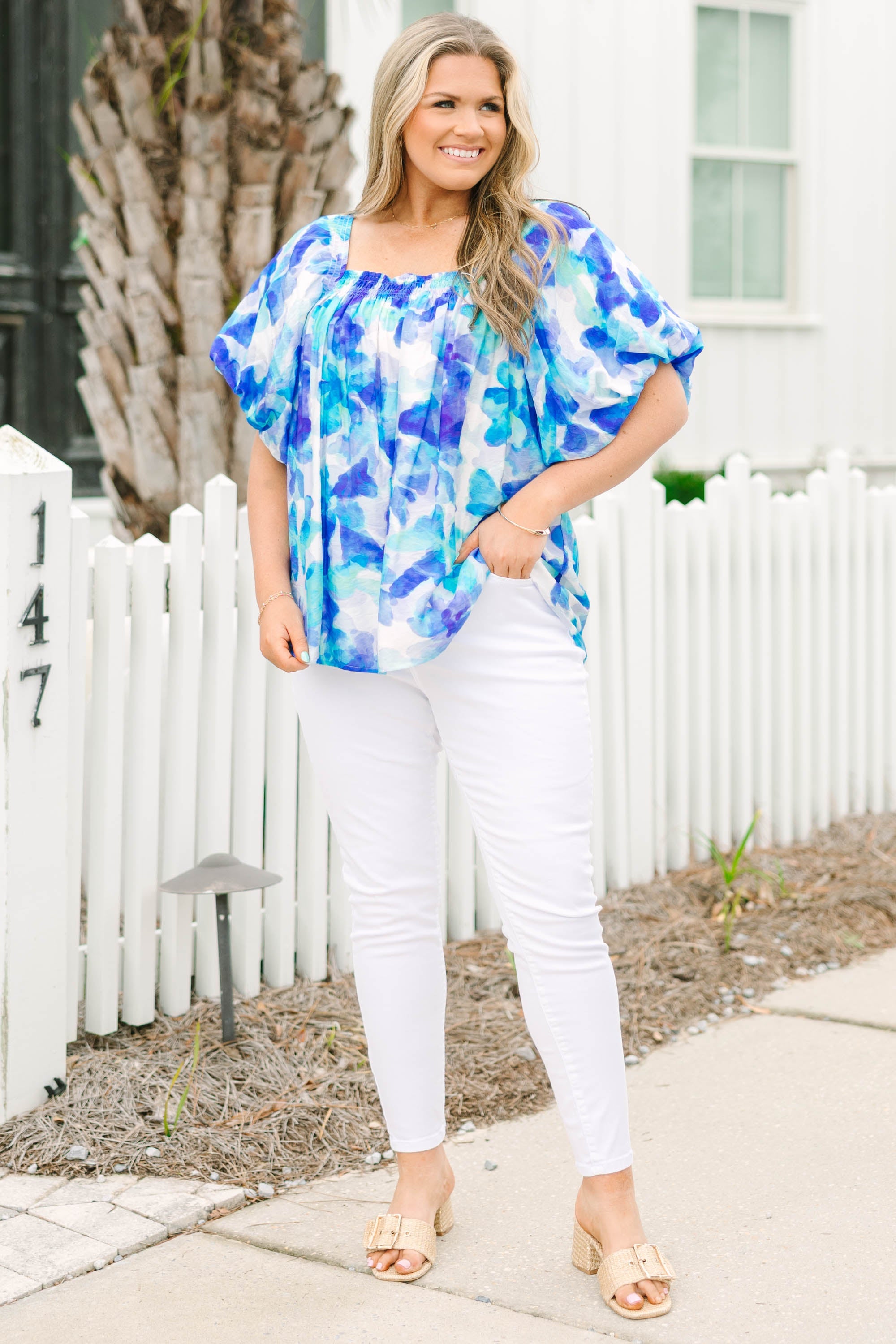 Cozy Love Top, Blue Watercolor