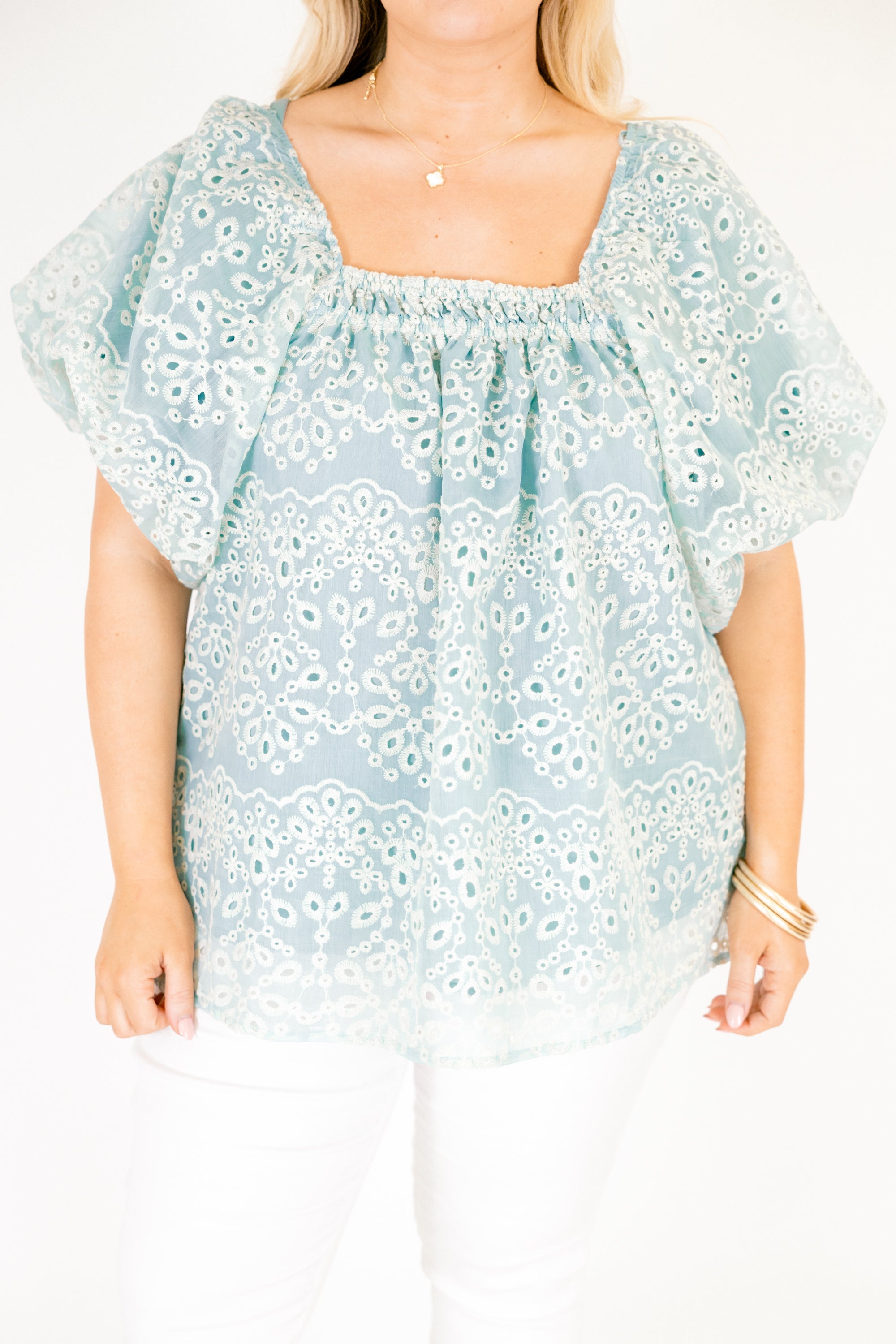Cozy Love Top, Teal Eyelet