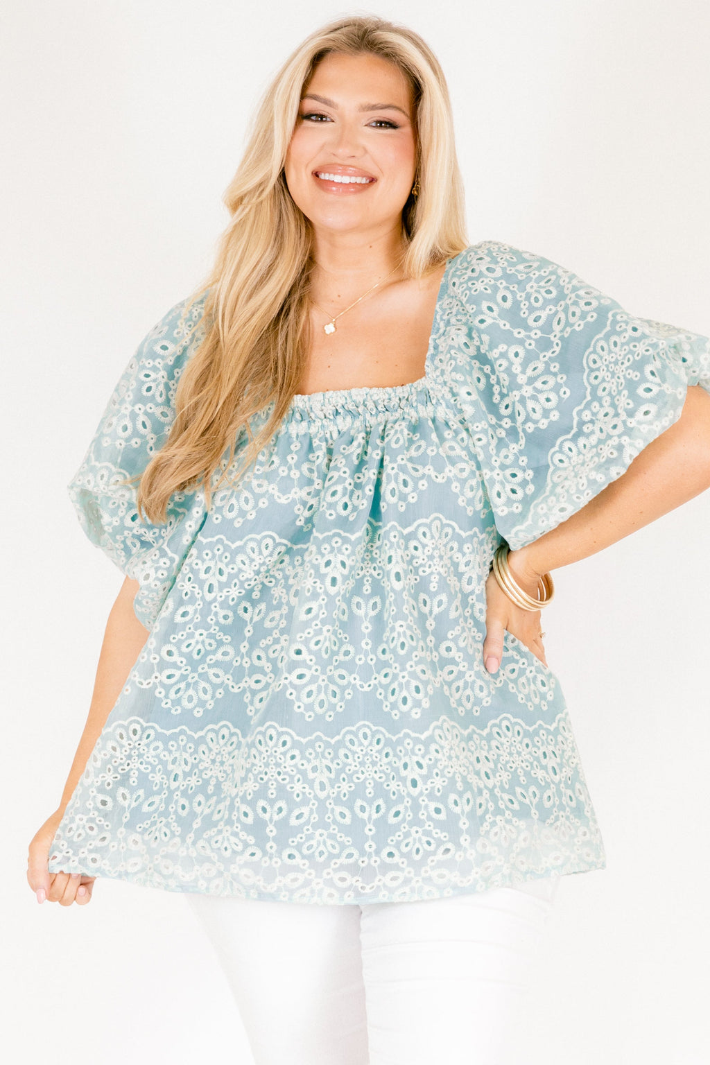 Cozy Love Top, Teal Eyelet