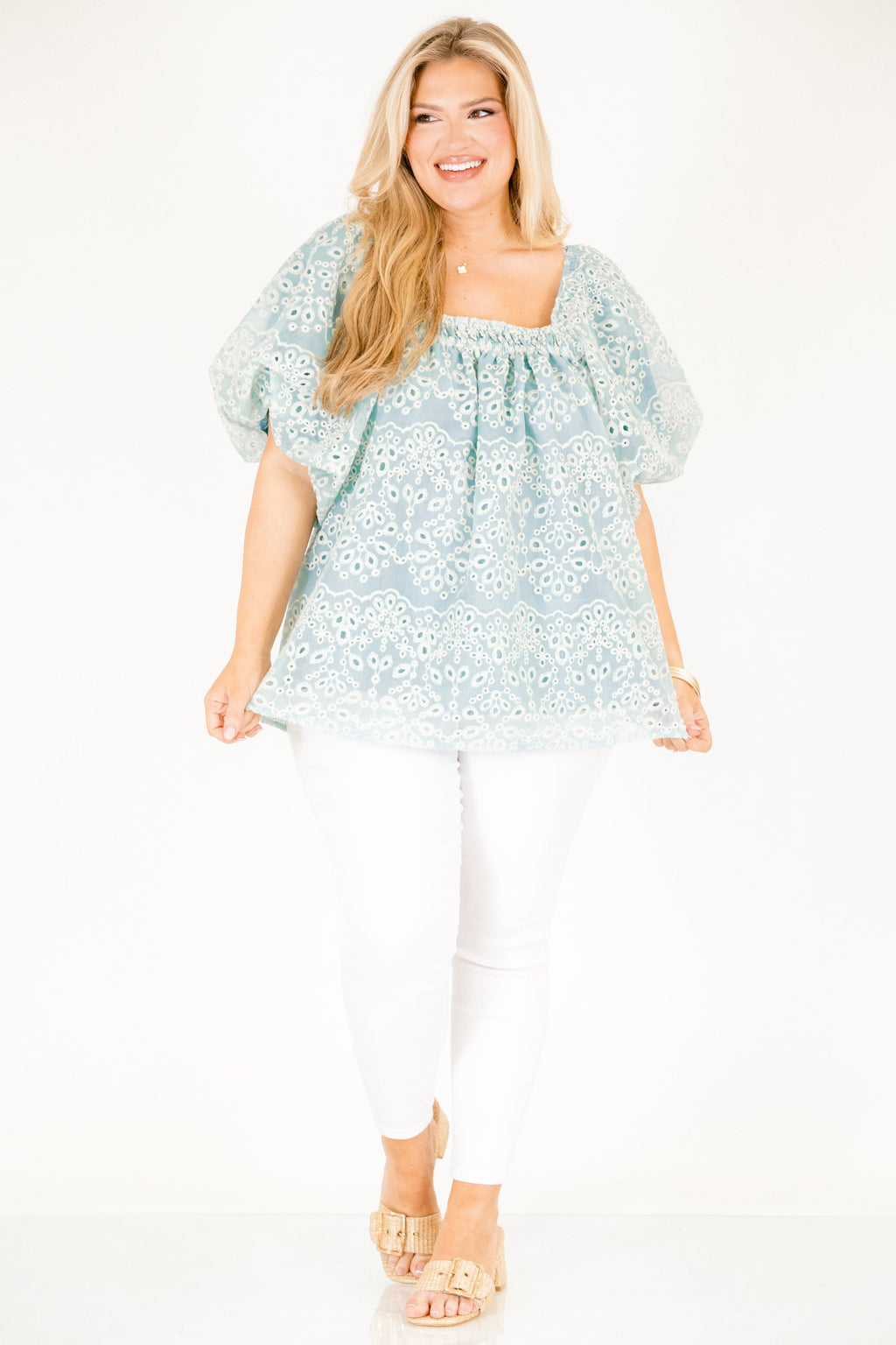 Cozy Love Top, Teal Eyelet