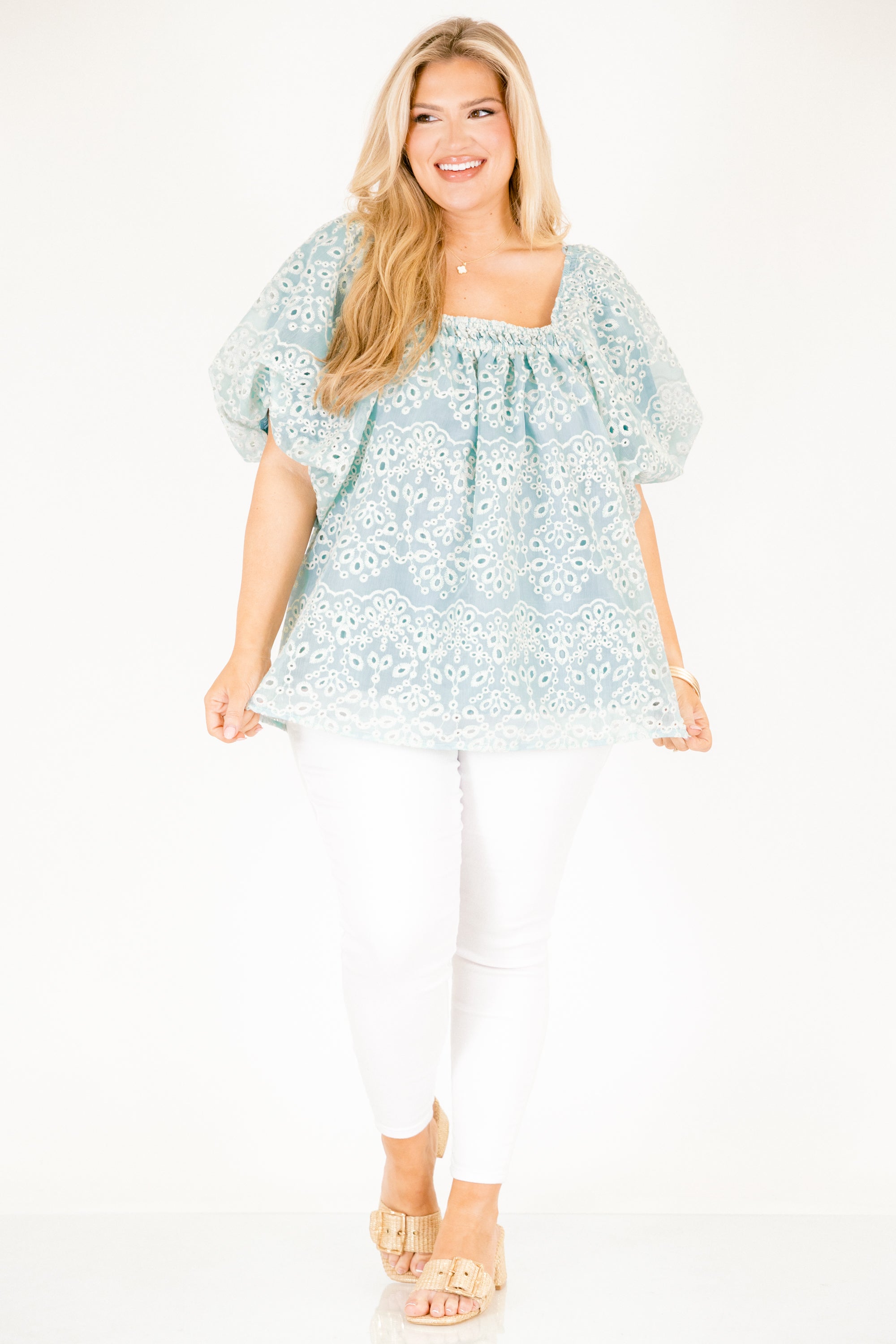 Cozy Love Top, Teal Eyelet