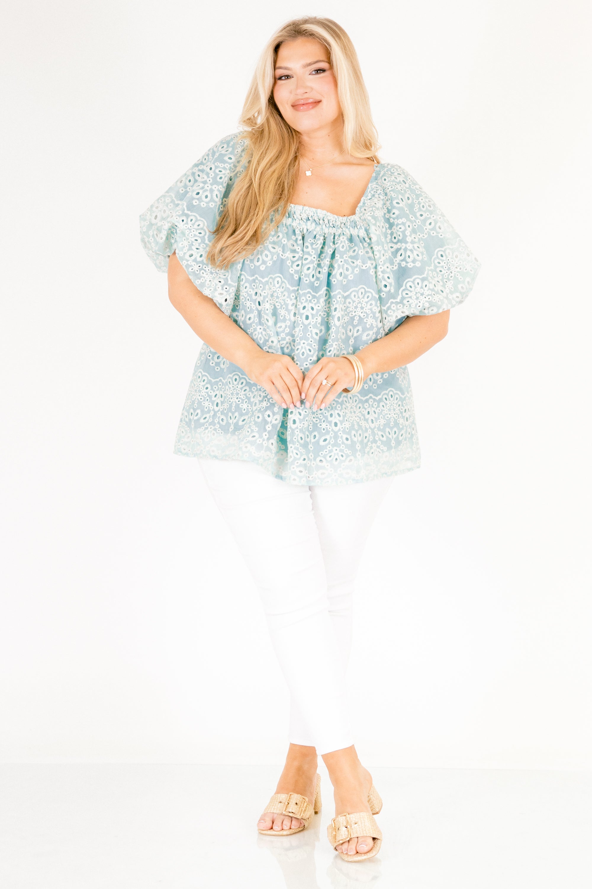 Cozy Love Top, Teal Eyelet