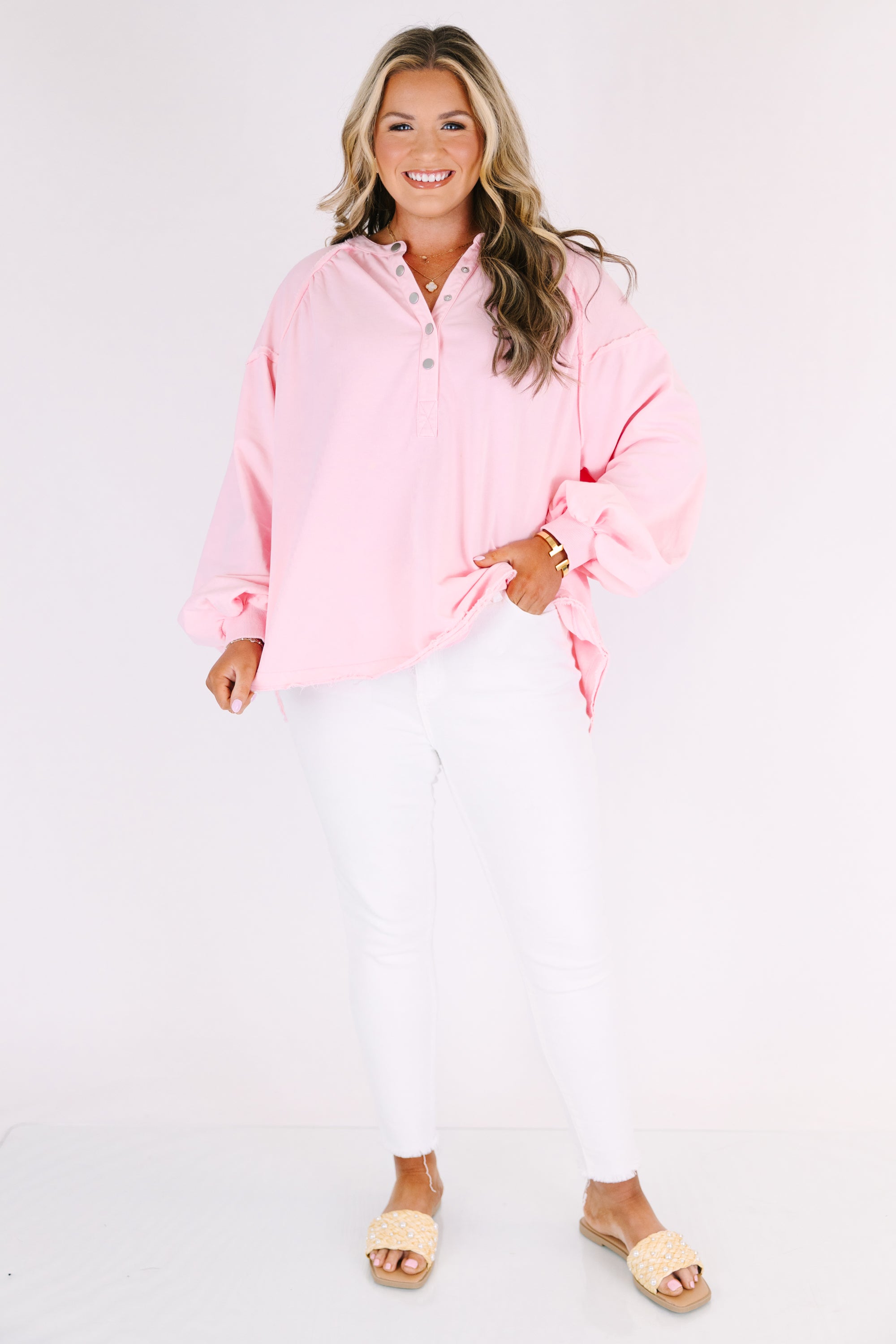 Crimson Sunset Pullover, Light Pink