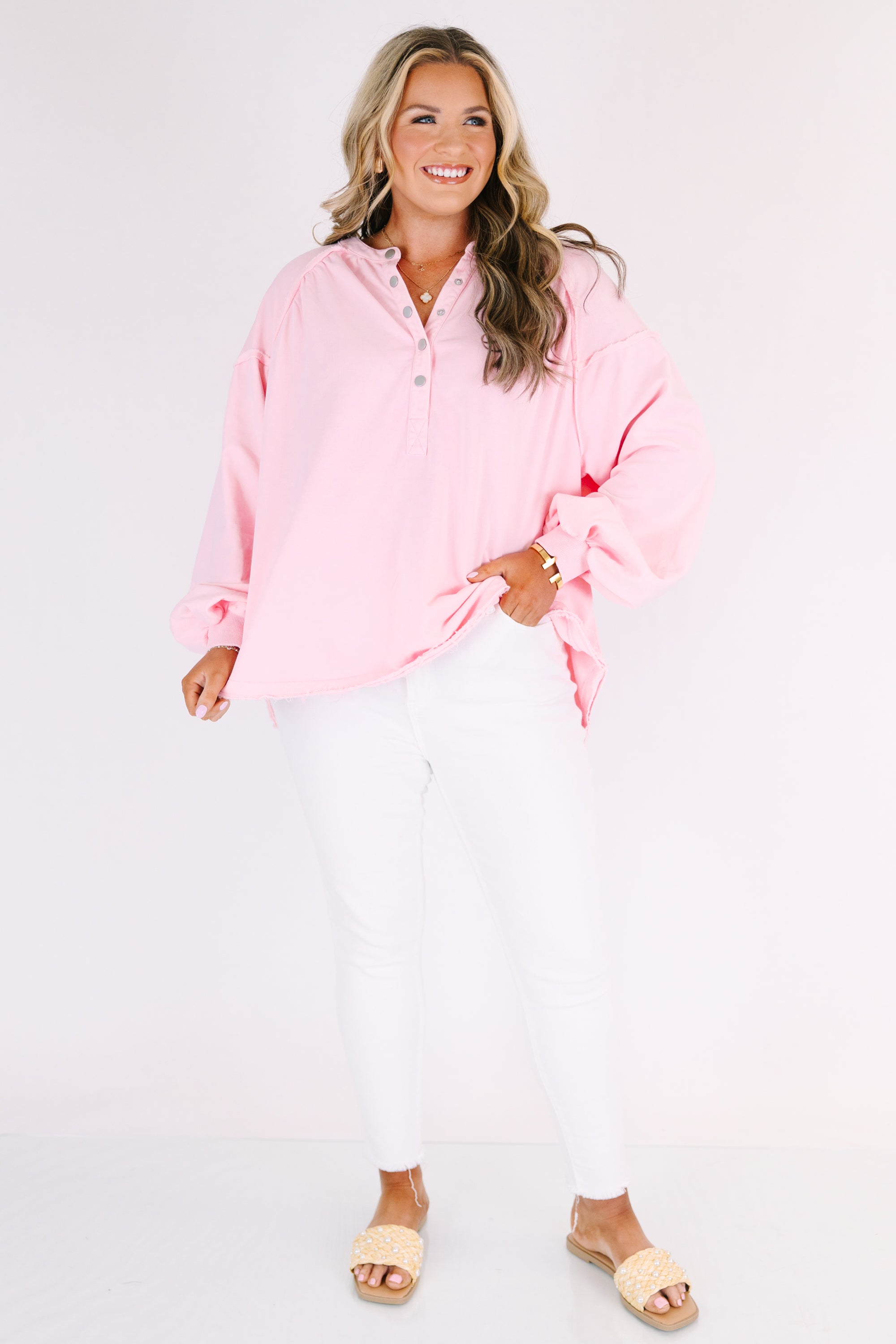Crimson Sunset Pullover, Light Pink