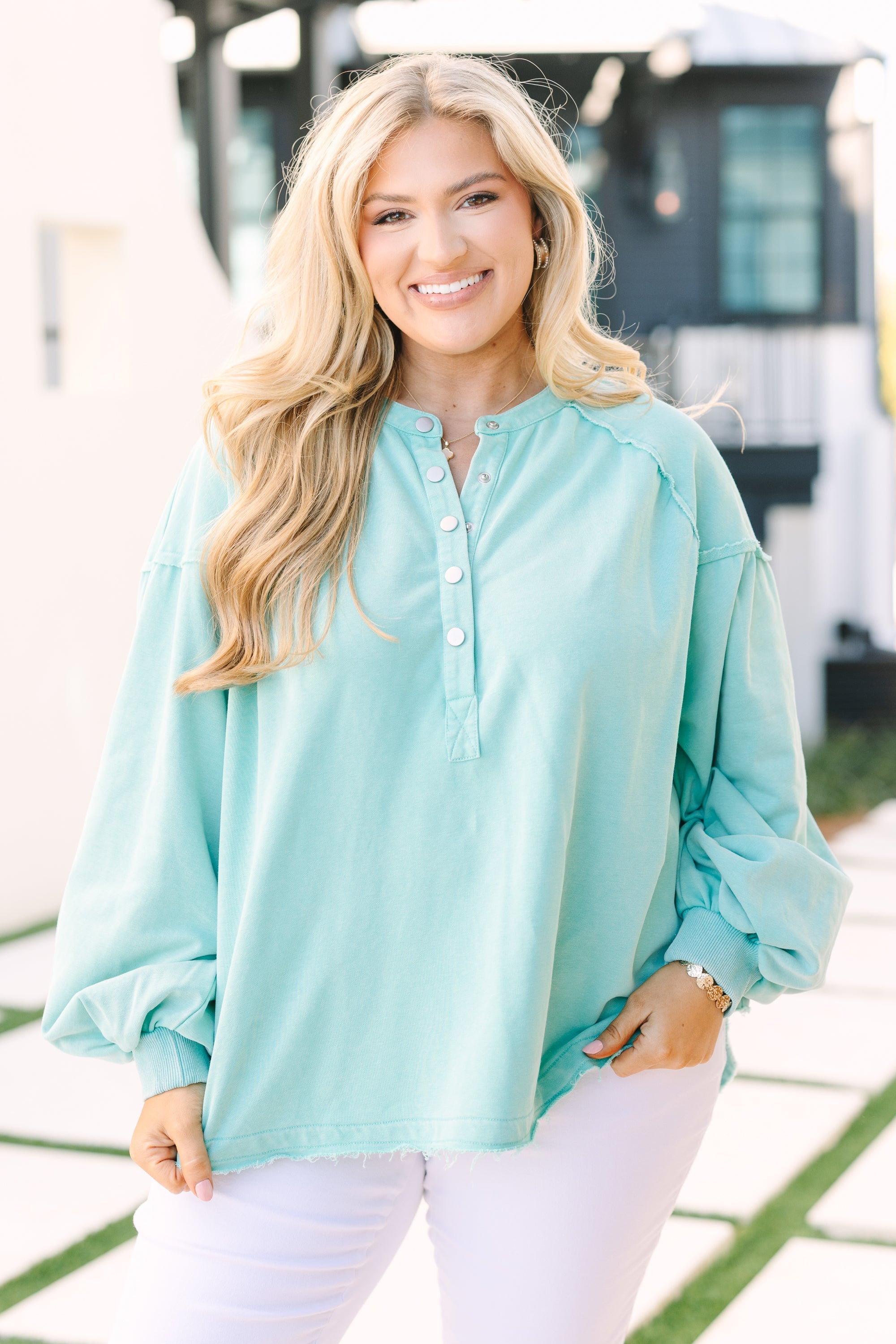 Crimson Sunset Pullover, Aqua