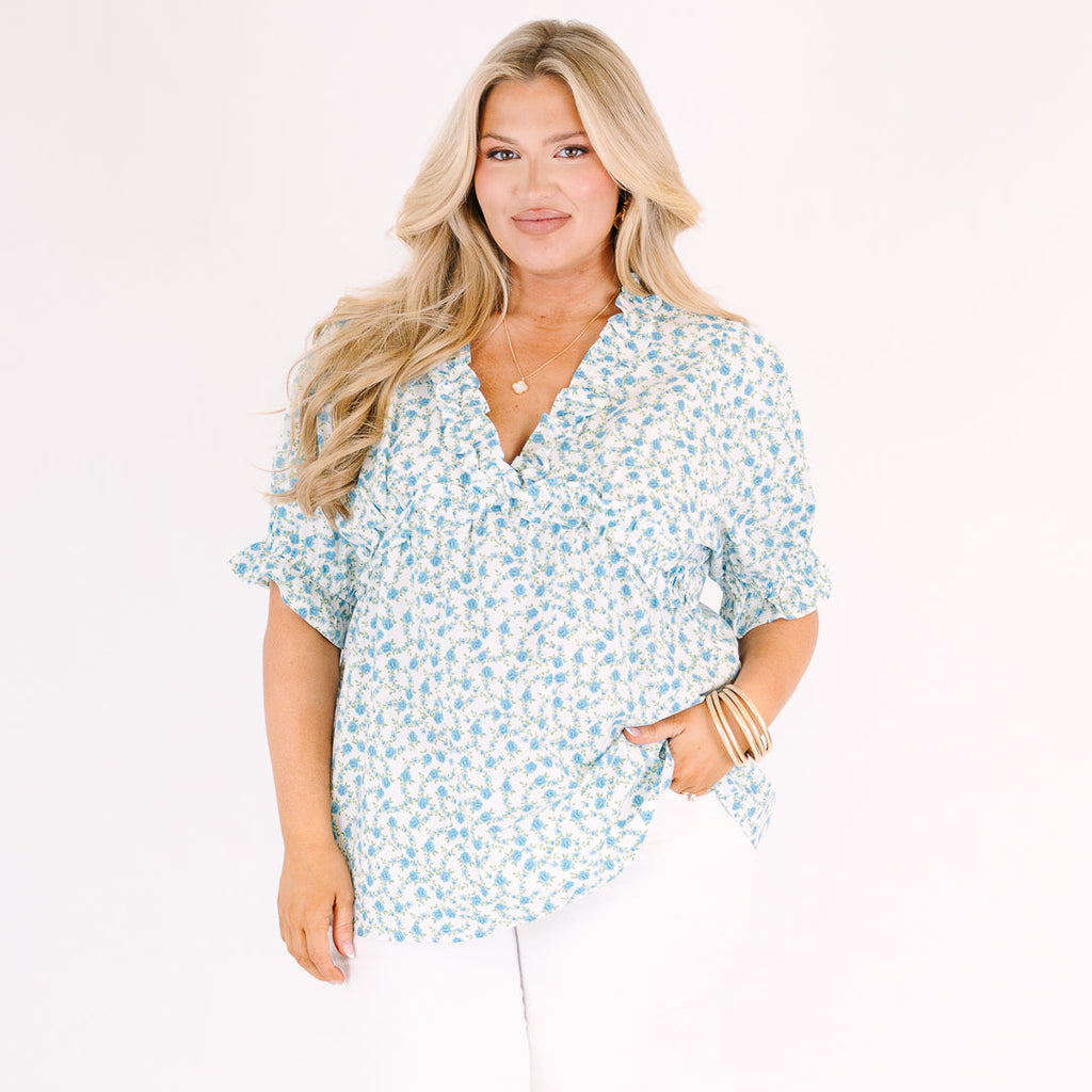 Dancing For Fun Top, Blue Floral