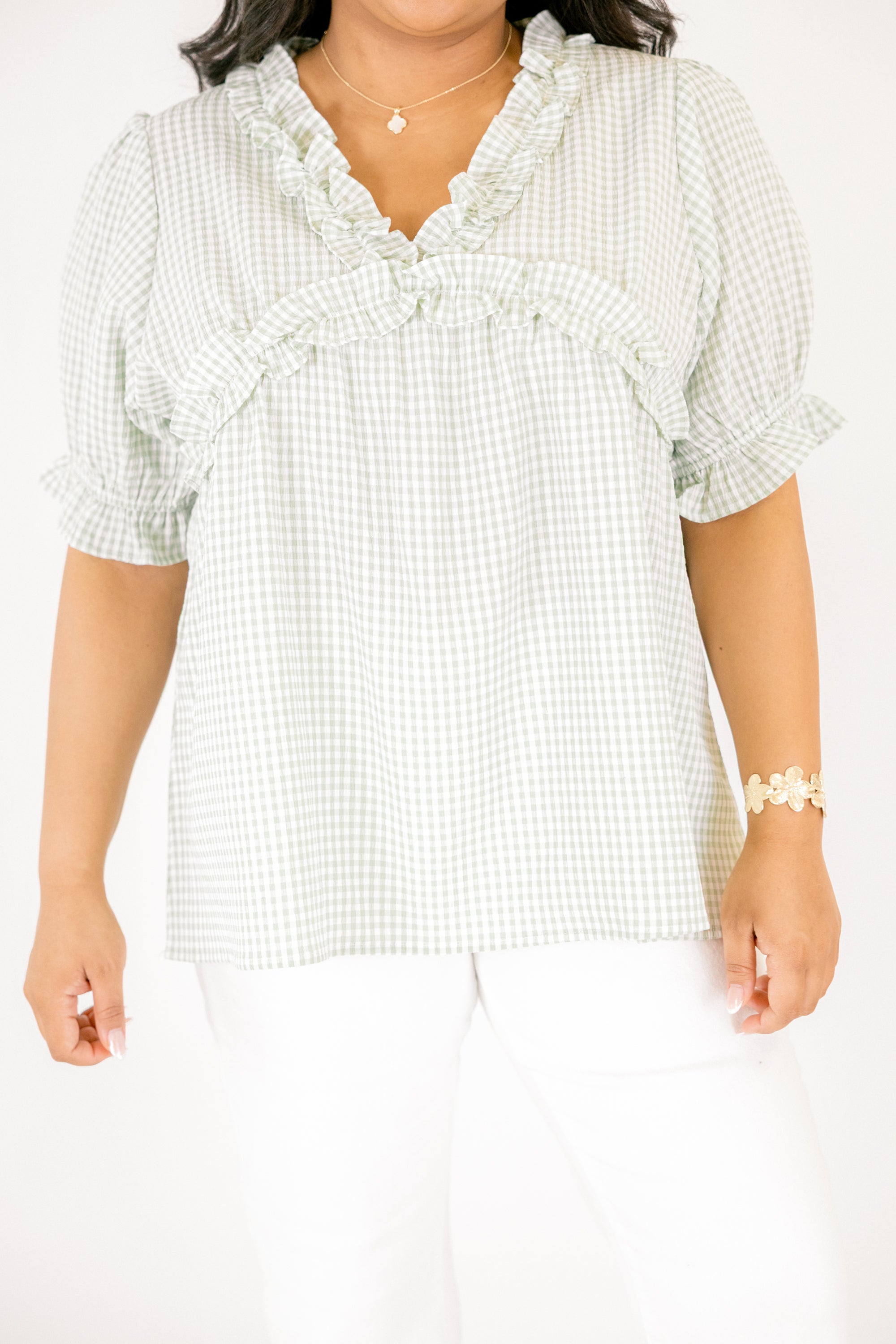 Dancing For Fun Top, Green Gingham