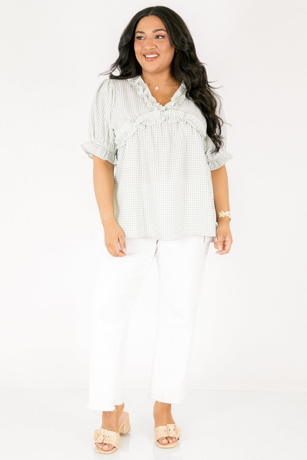 Dancing For Fun Top, Green Gingham