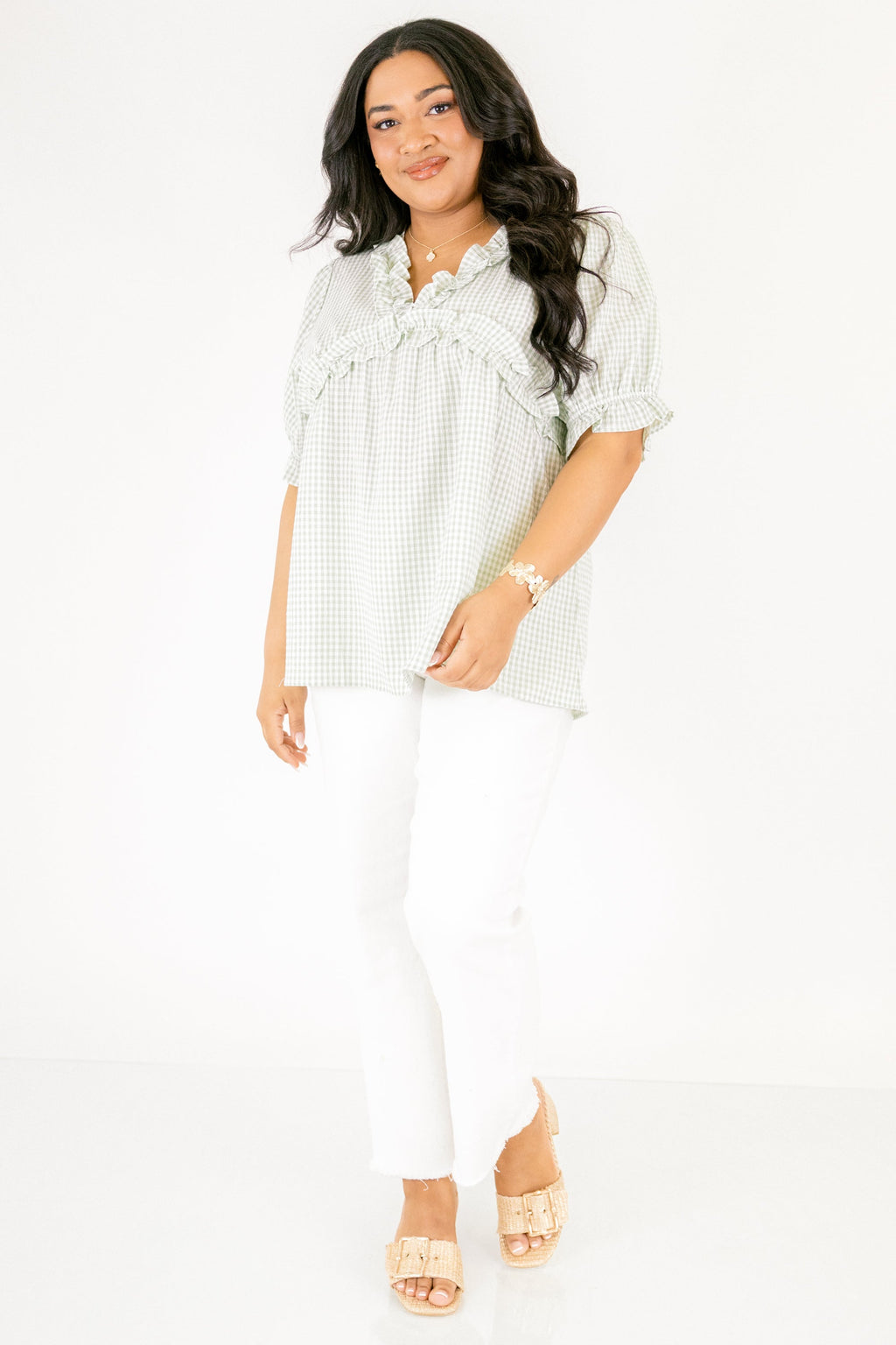 Dancing For Fun Top, Green Gingham