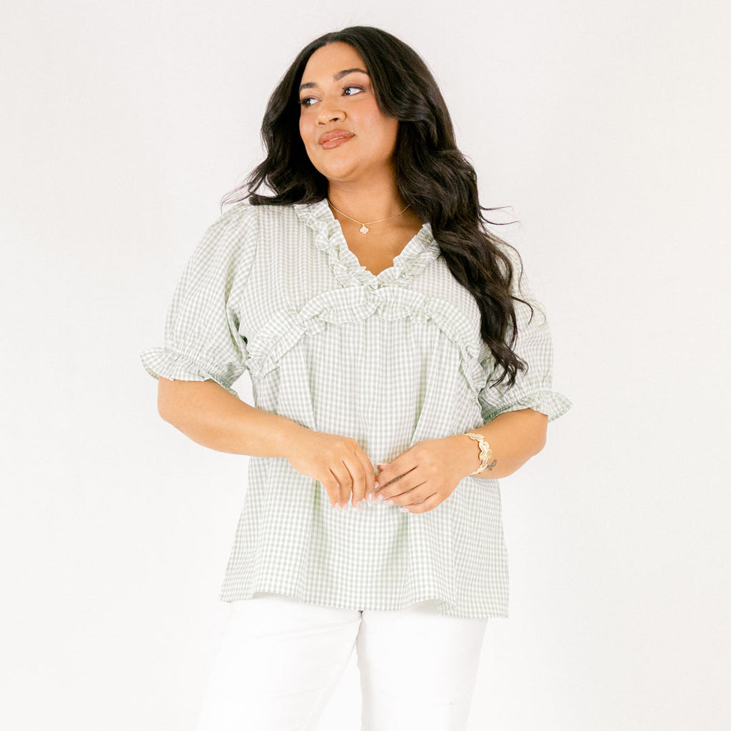 Dancing For Fun Top, Green Gingham