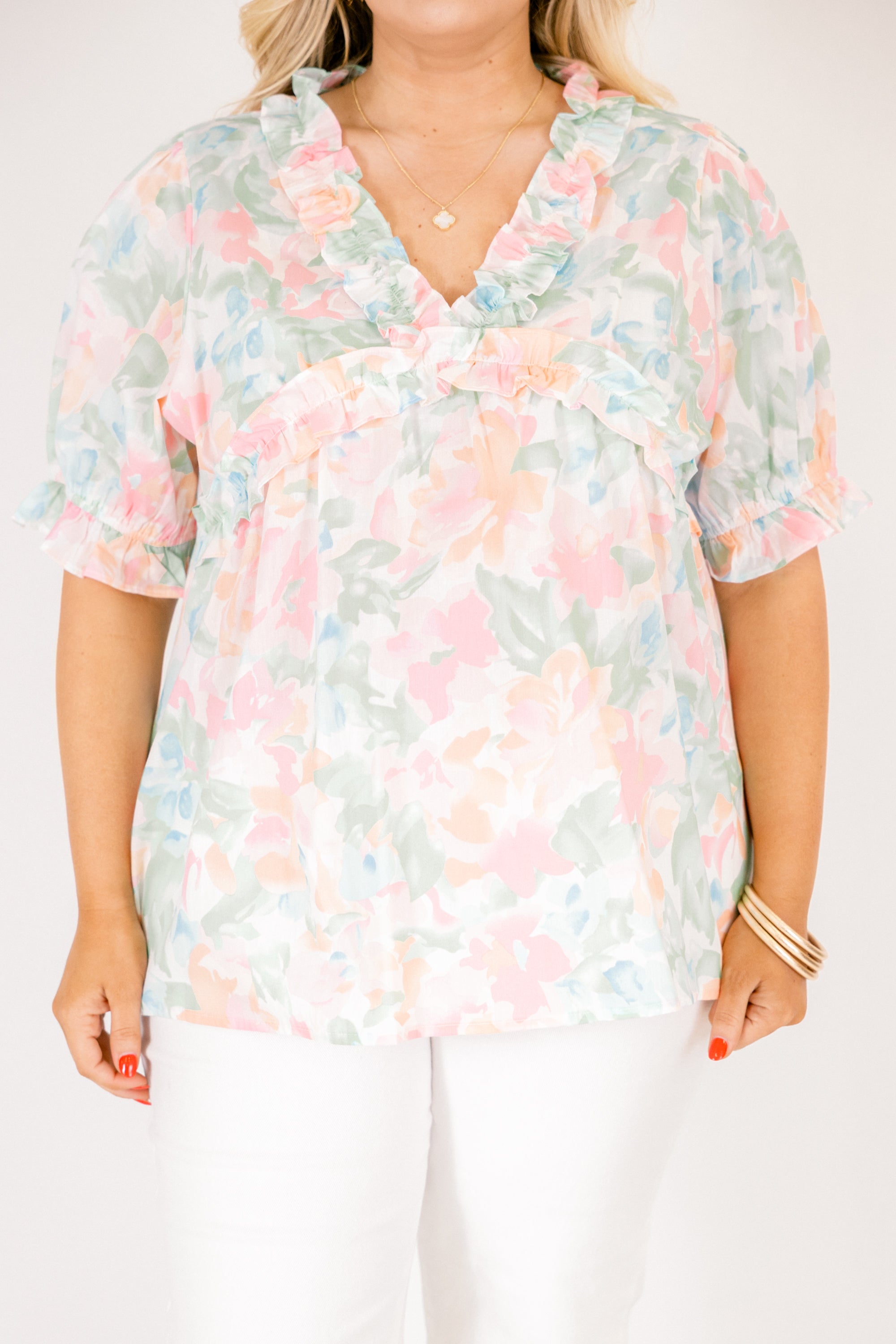 Dancing For Fun Top, Peach Floral