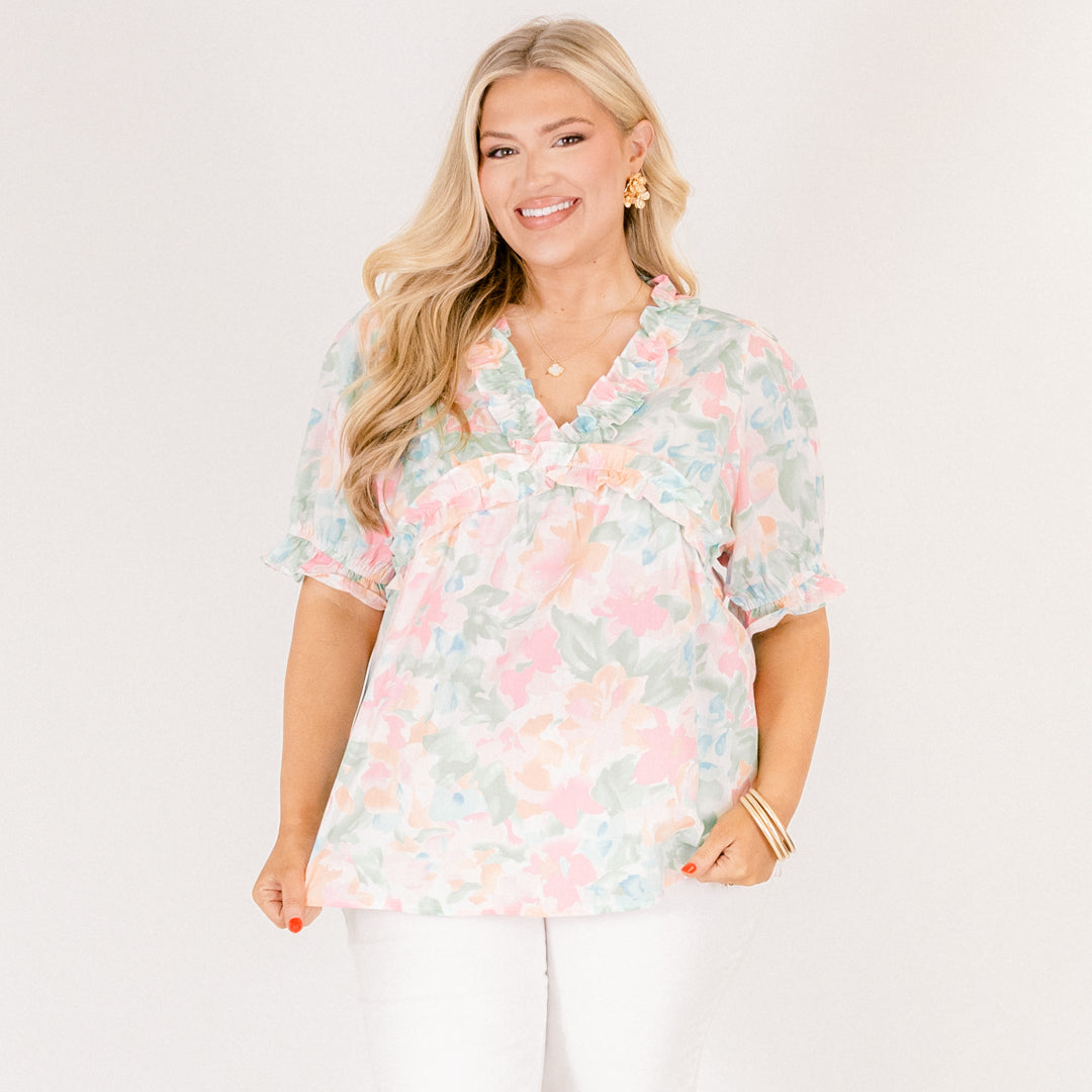 Dancing For Fun Top, Peach Floral