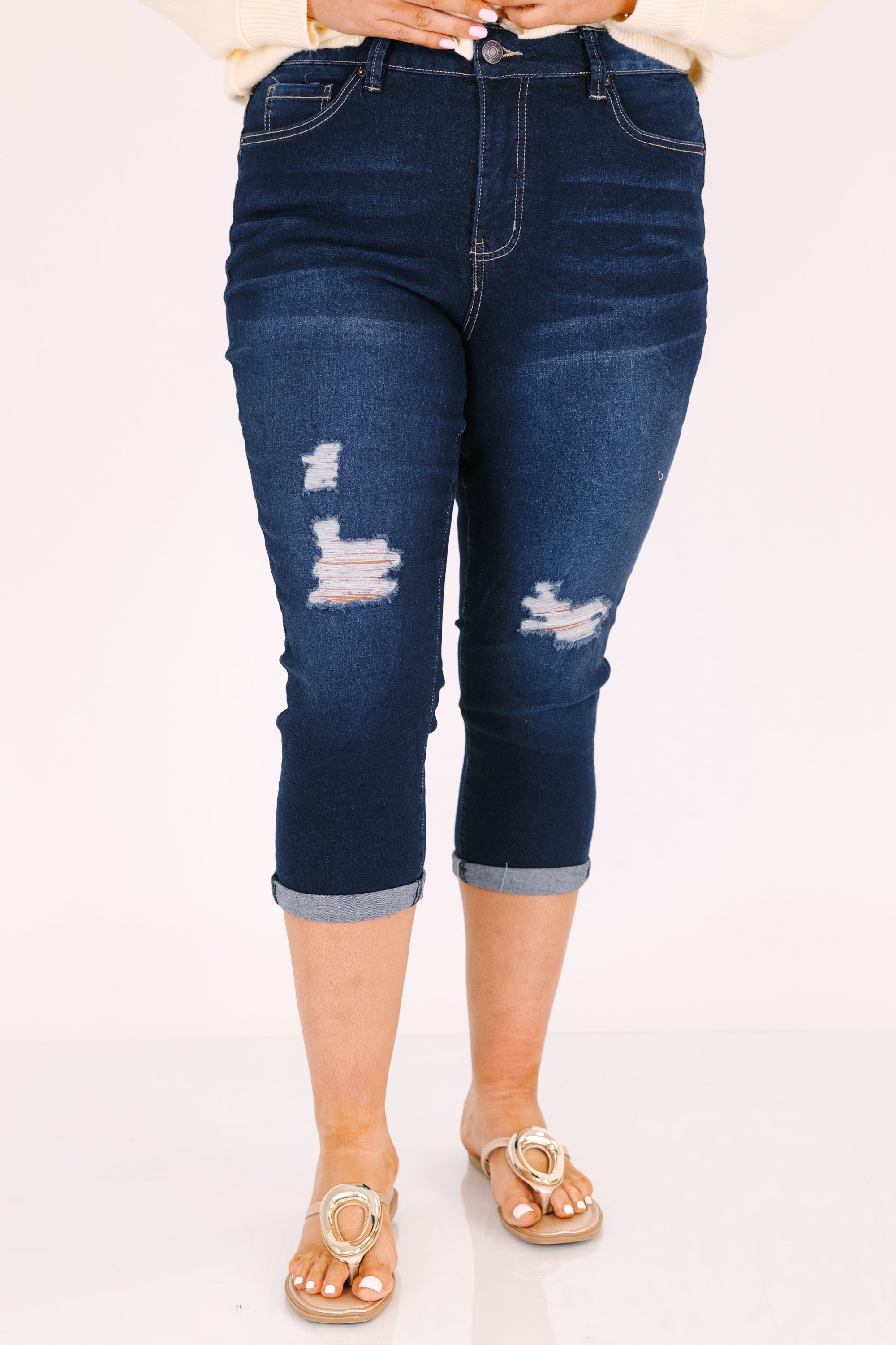 Dream, Wish And Believe Capris, Dark Wash
