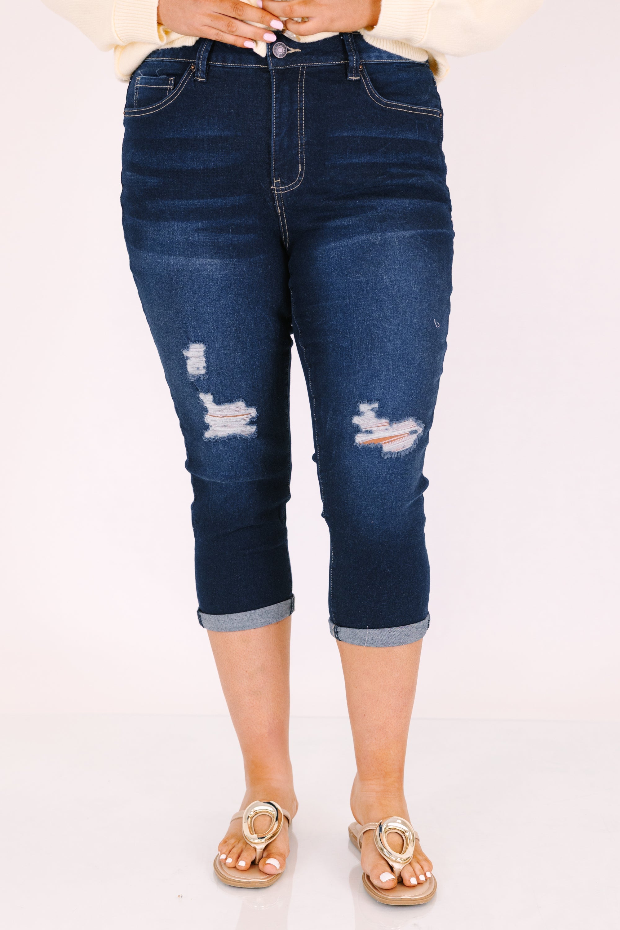 Dream, Wish And Believe Capris, Dark Wash