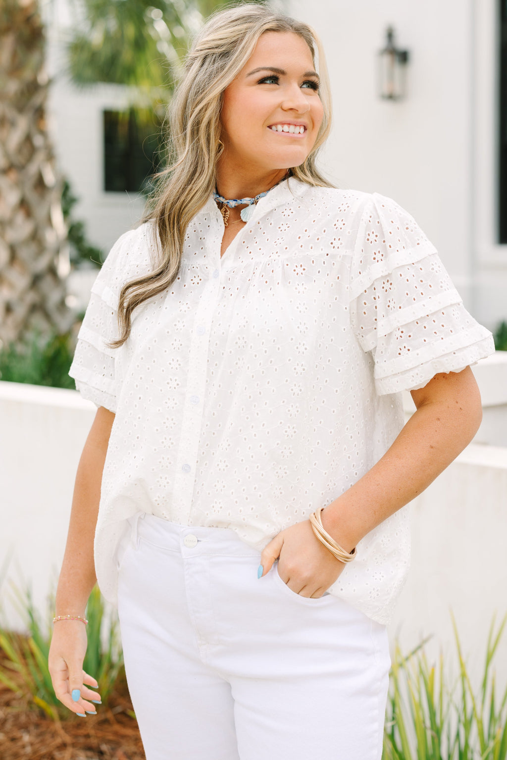Each Detail Top, White Eyelet
