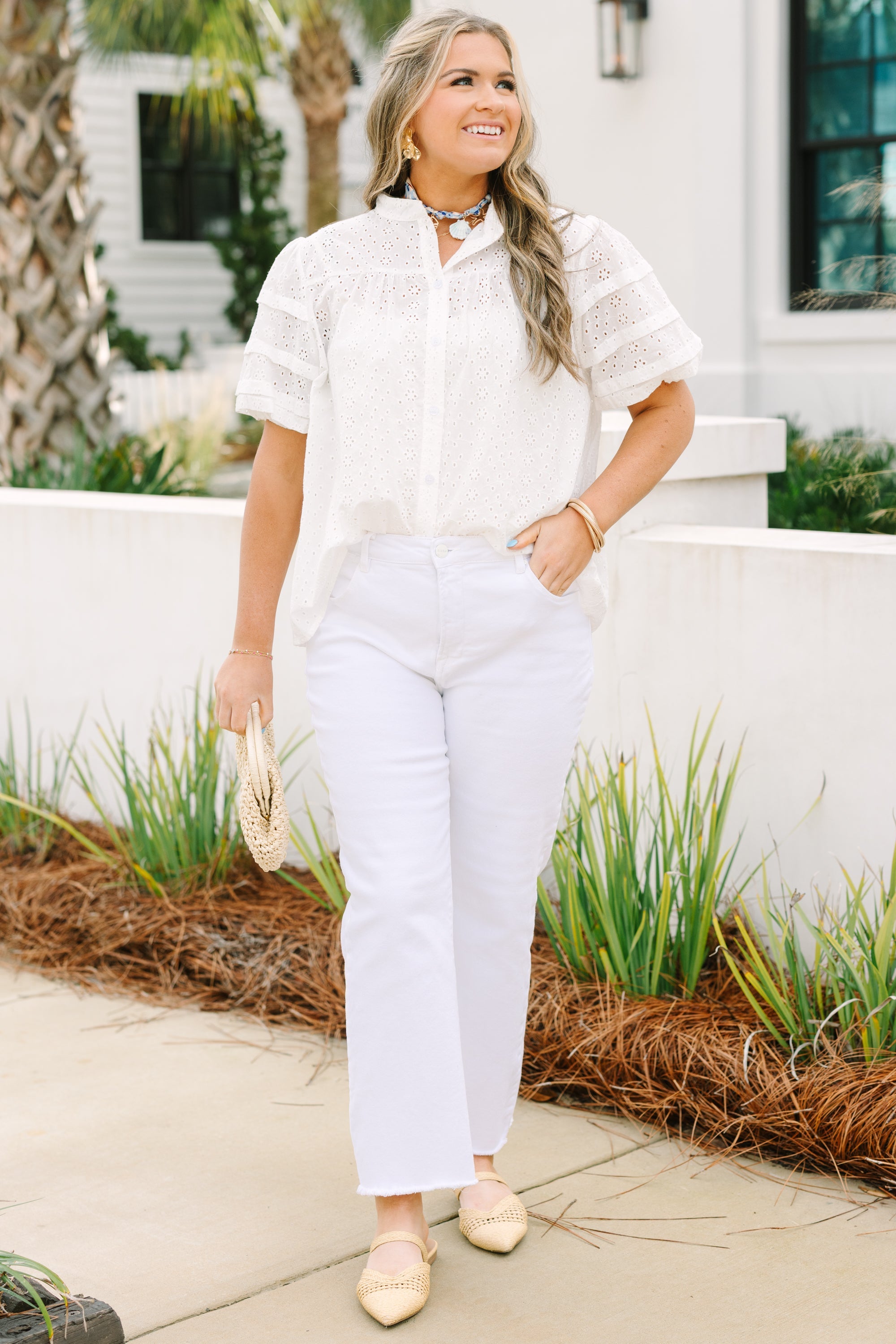 Each Detail Top, White Eyelet