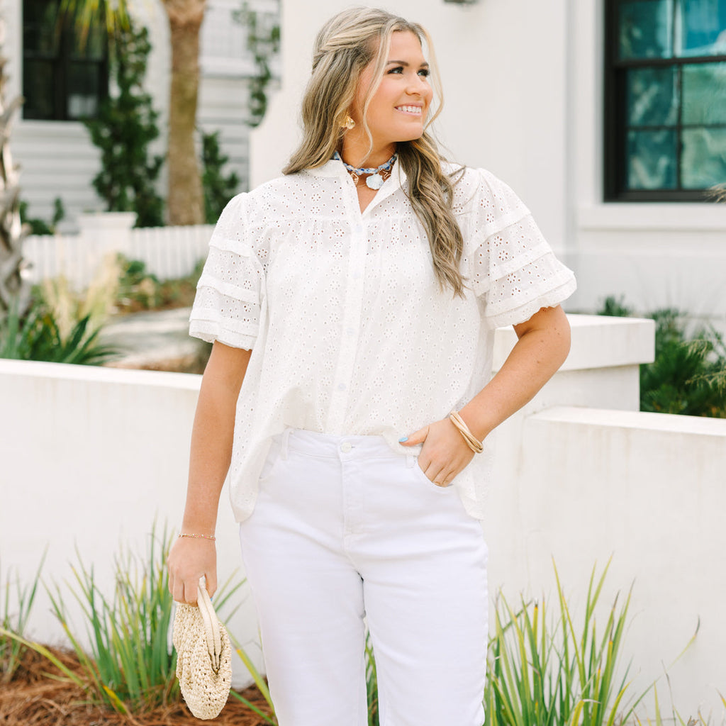 Each Detail Top, White Eyelet