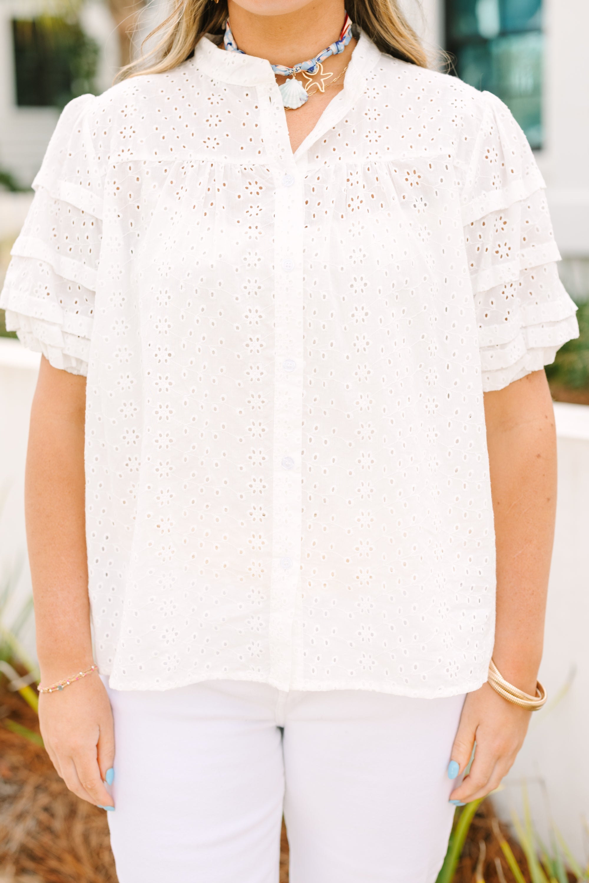 Each Detail Top, White Eyelet