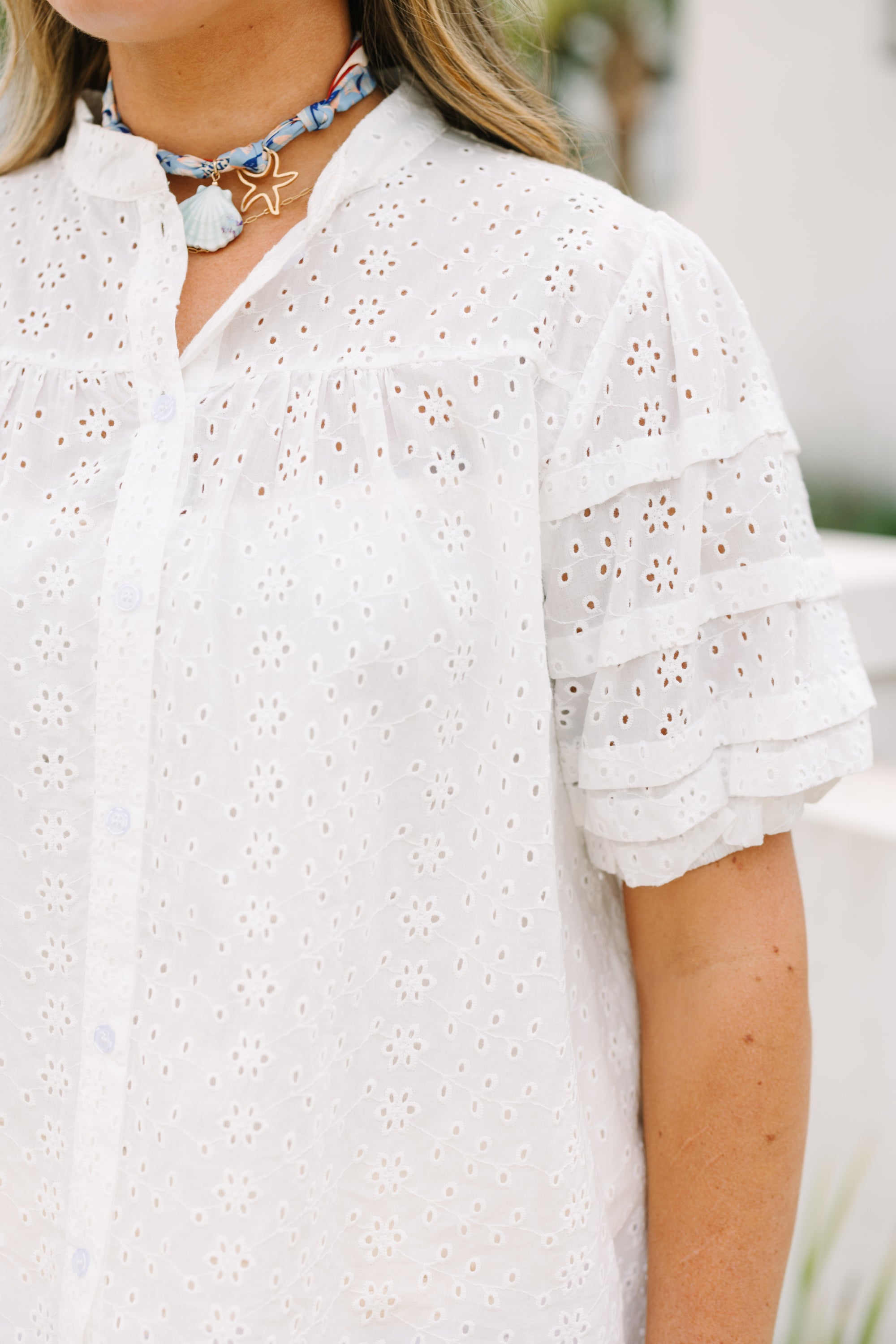 Each Detail Top, White Eyelet