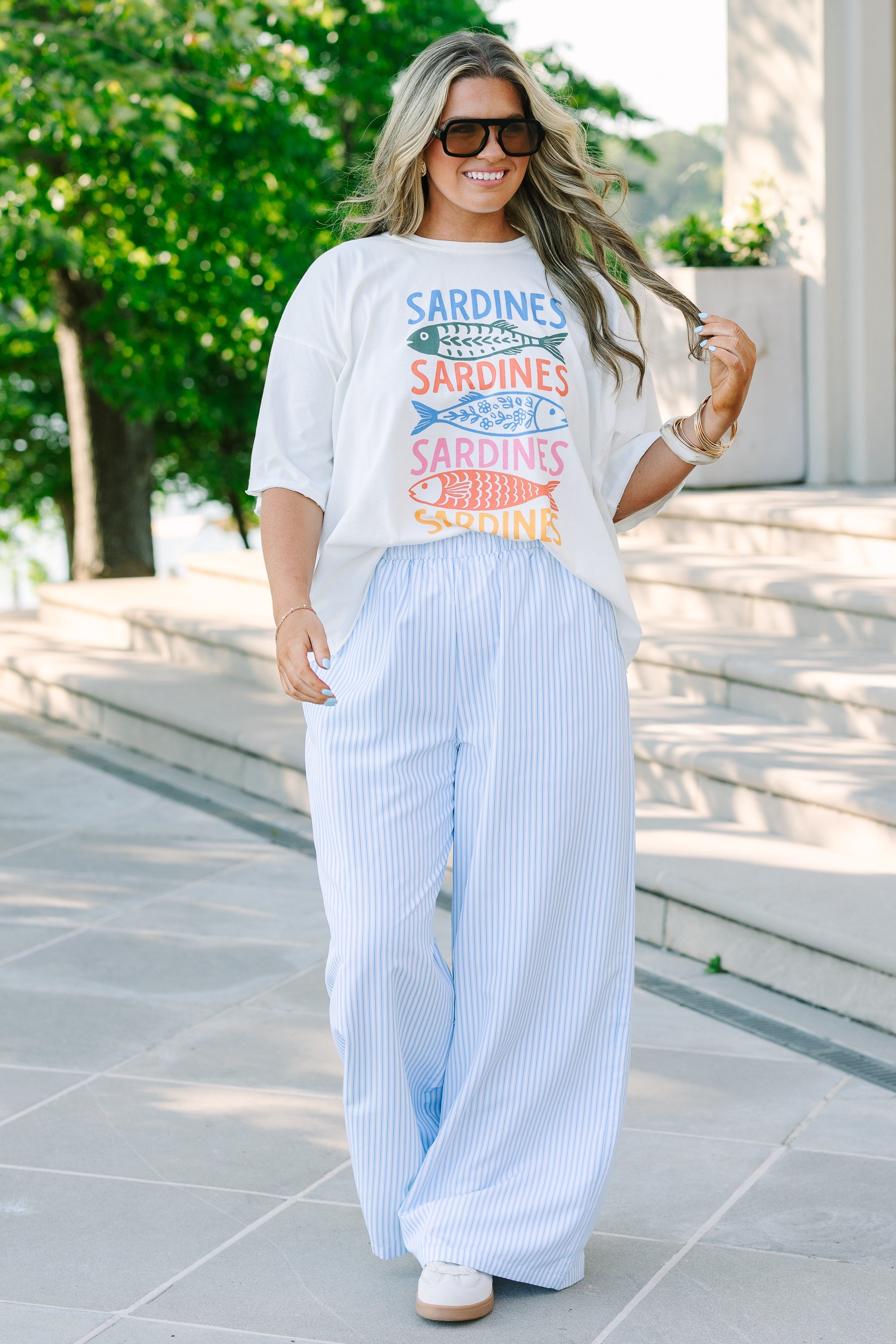 Easy To Style Pants, Blue Stripe