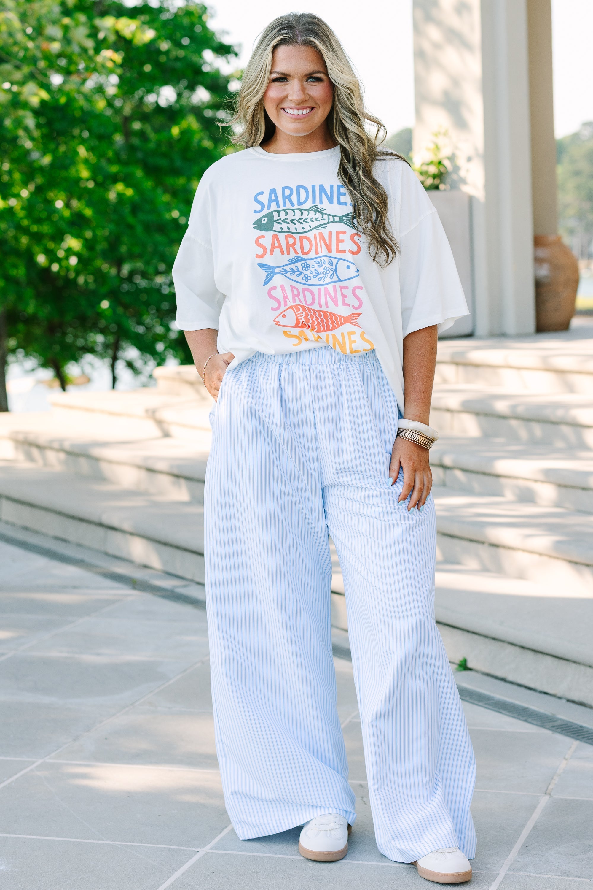 Easy To Style Pants, Blue Stripe