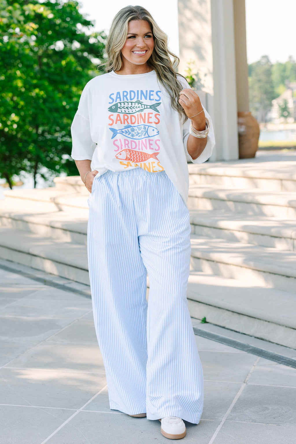 Easy To Style Pants, Blue Stripe