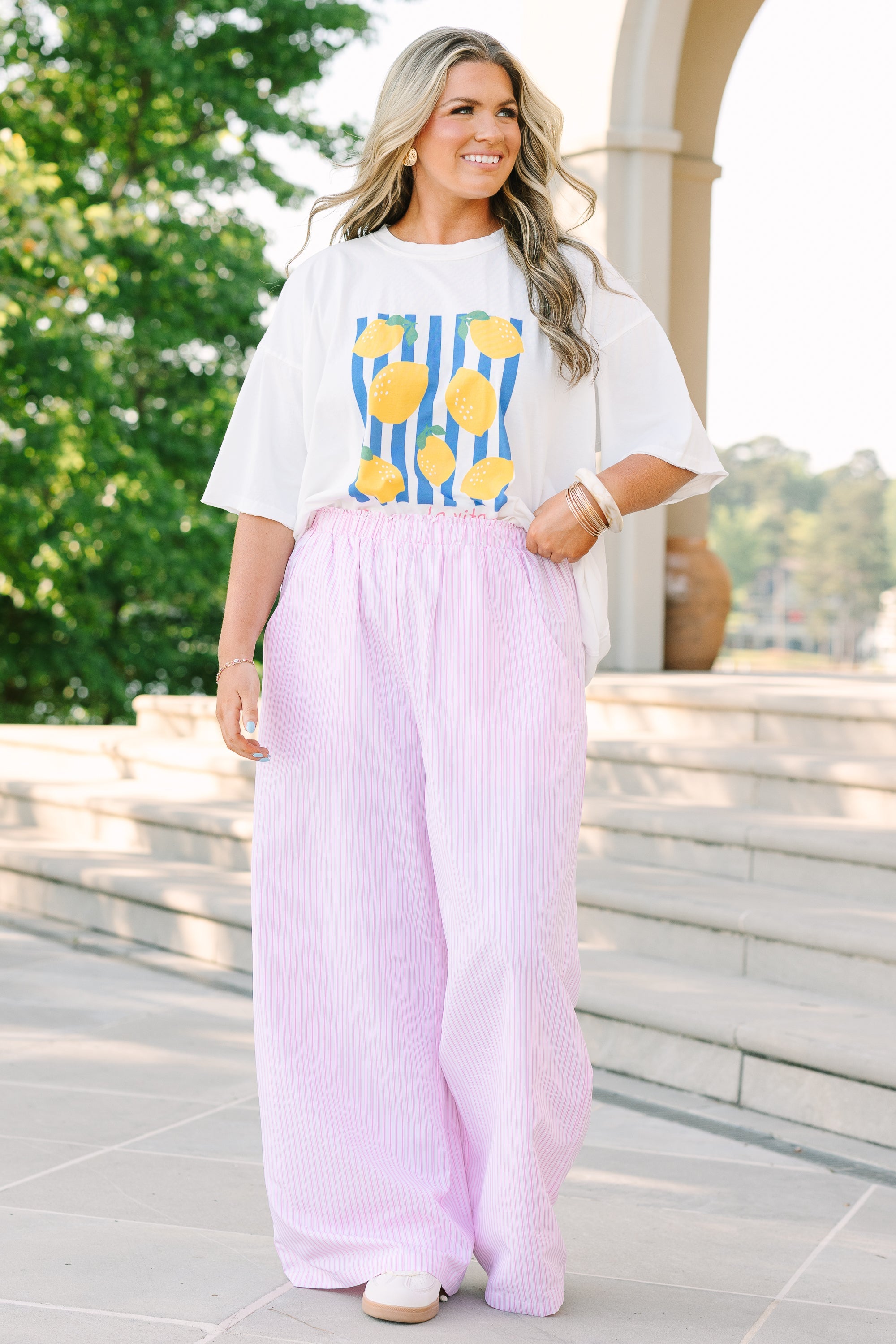 Easy To Style Pants, Pink Stripe
