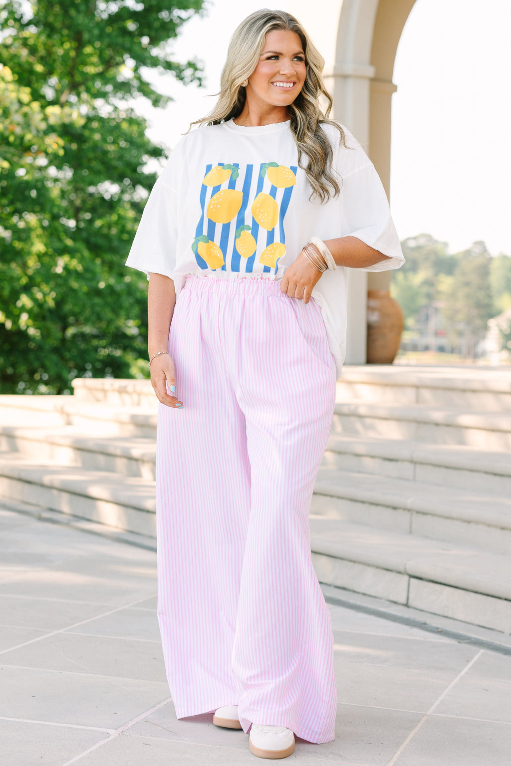Easy To Style Pants, Pink Stripe