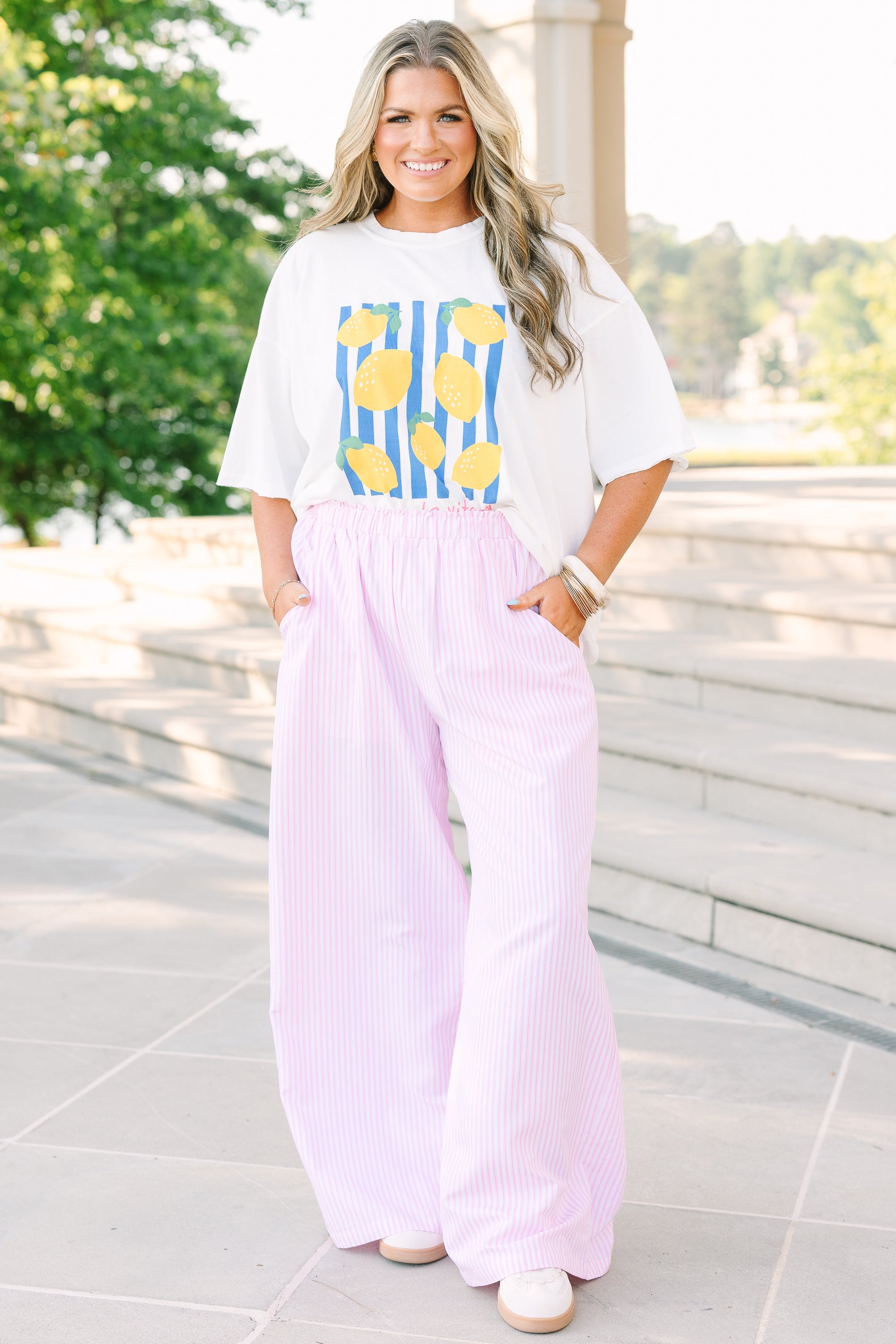 Easy To Style Pants, Pink Stripe