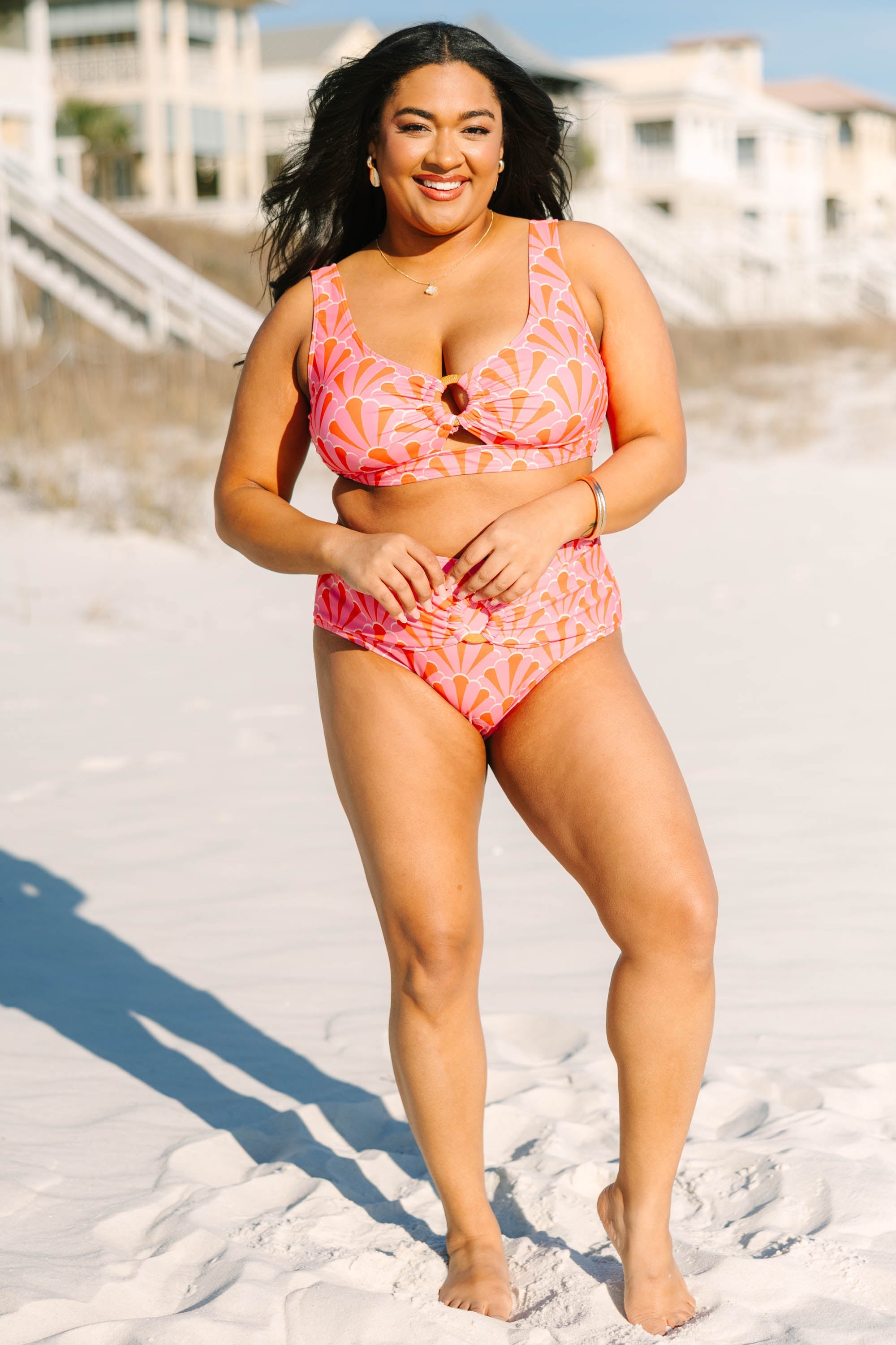 Electric Blossom Swim Bottom, Pink Geo