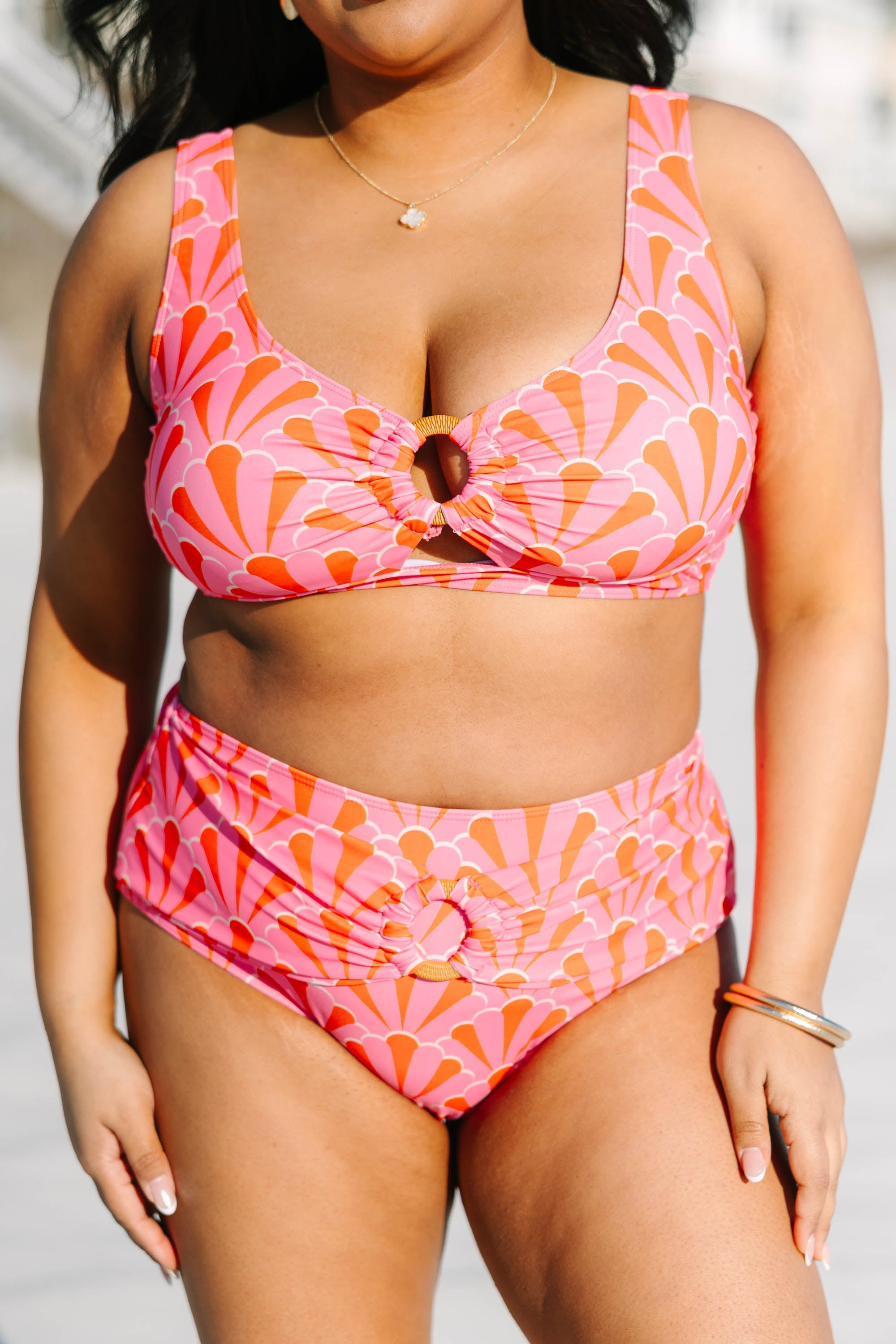 Electric Blossom Swim Top, Pink Geo