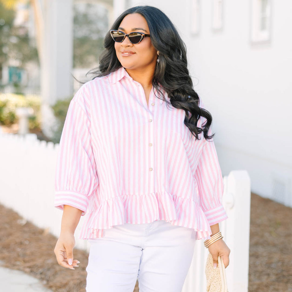 Feel Free Top, Pink Stripe