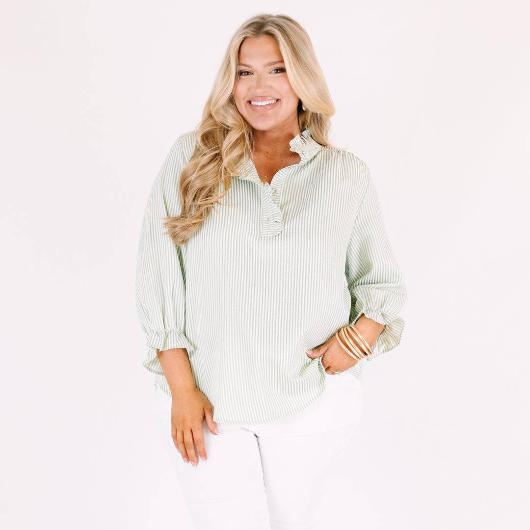 Find My Muse Top, Green Stripe