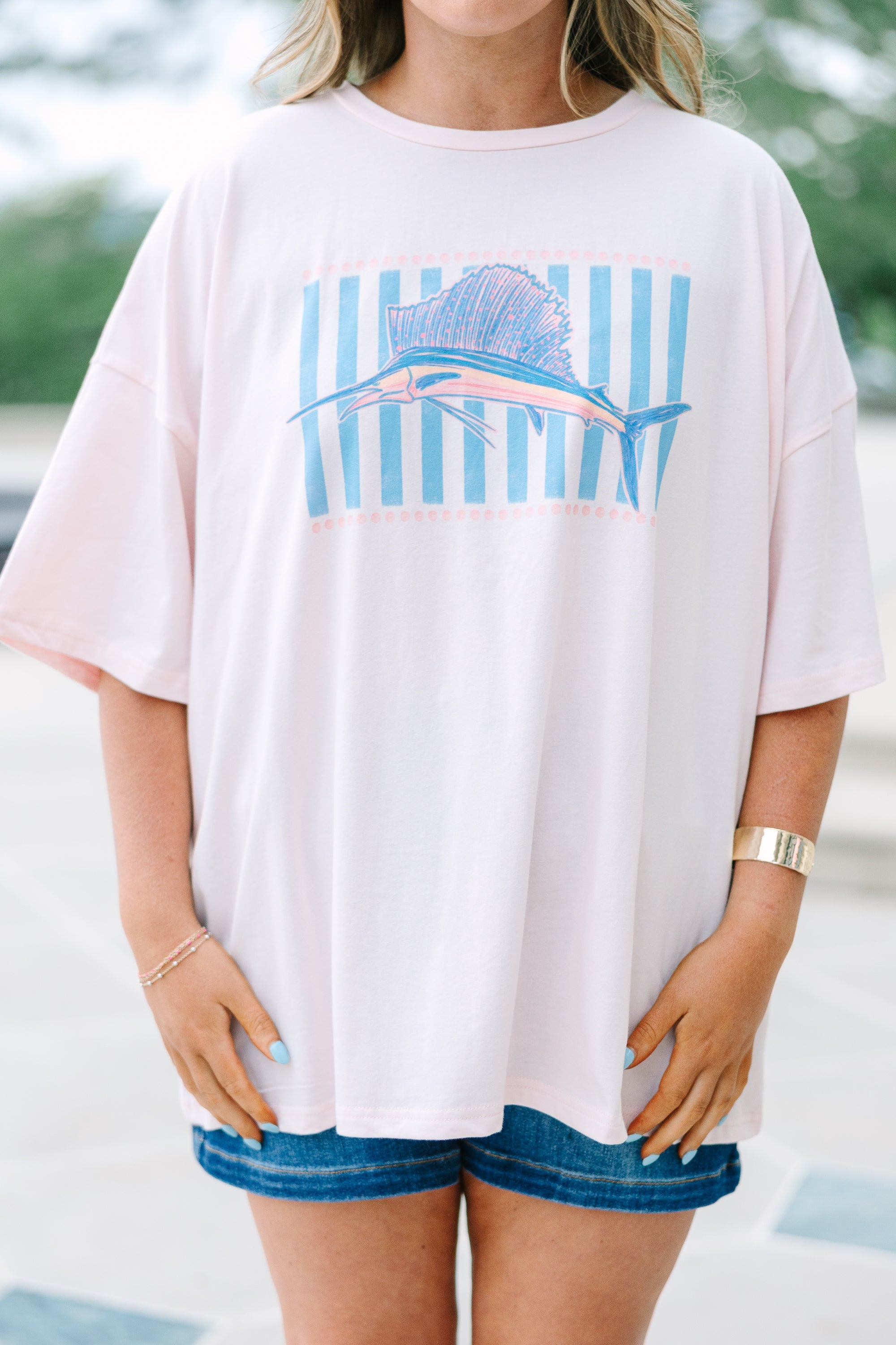 Fishin' Around Boyfriend Tee, Cream Pink