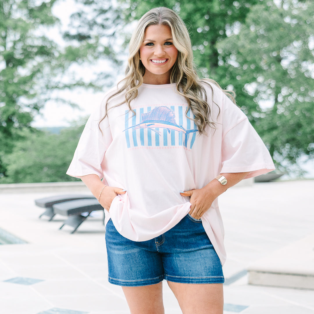 Fishin' Around Boyfriend Tee, Cream Pink