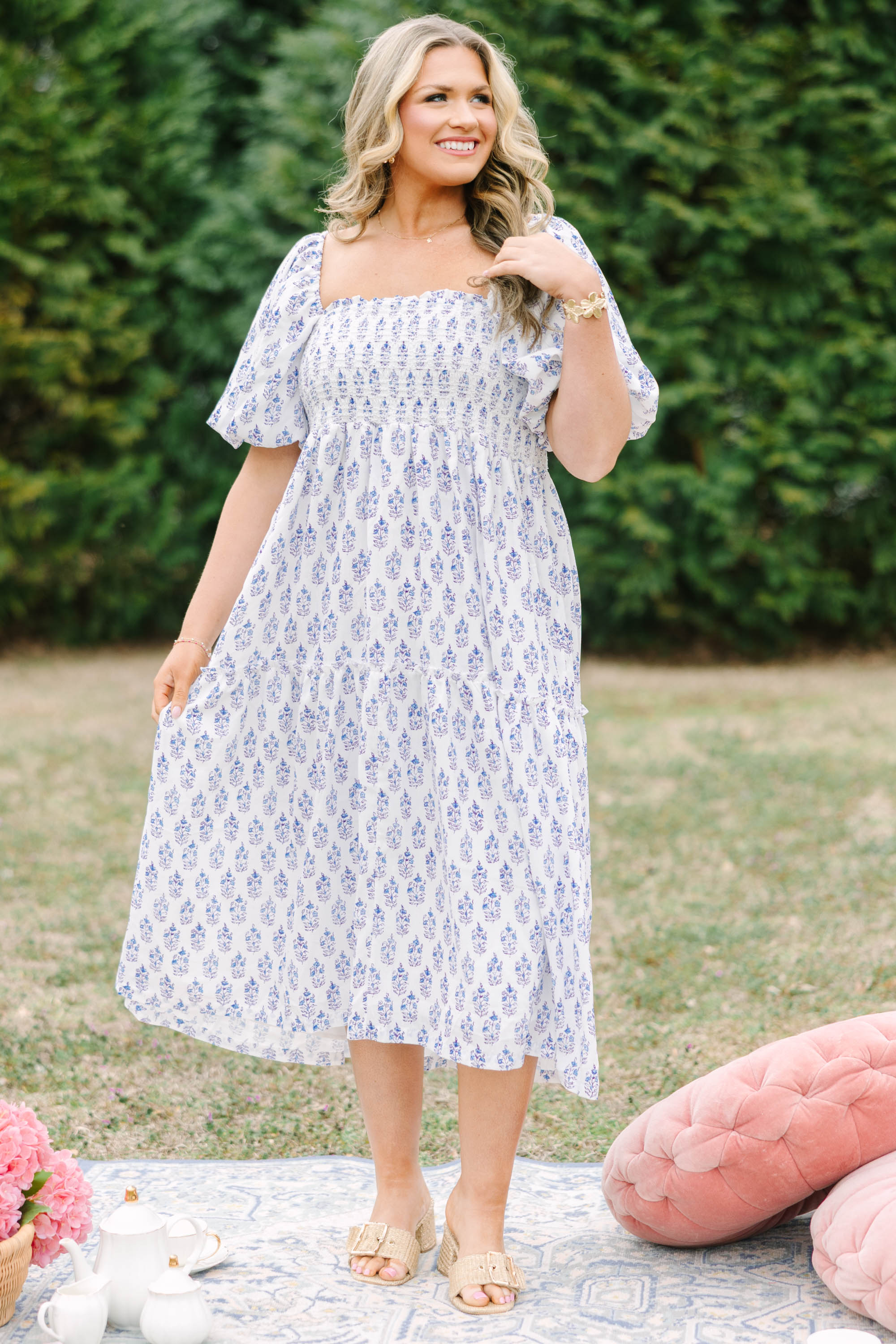 Garden Afternoon Dress, Cream Lilac